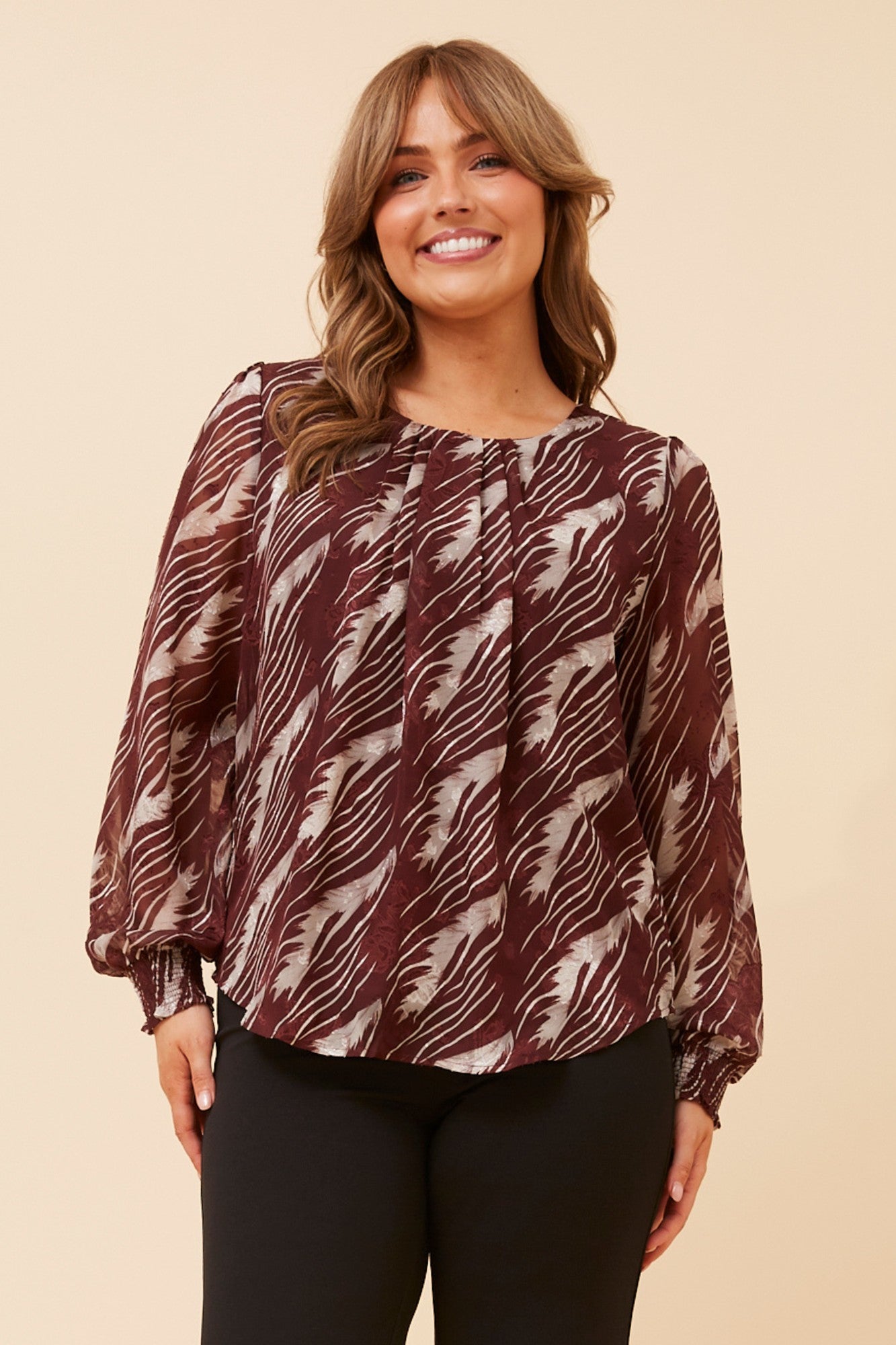 BREE ABSTRACT PRINT BLOUSE (Burgundy)
