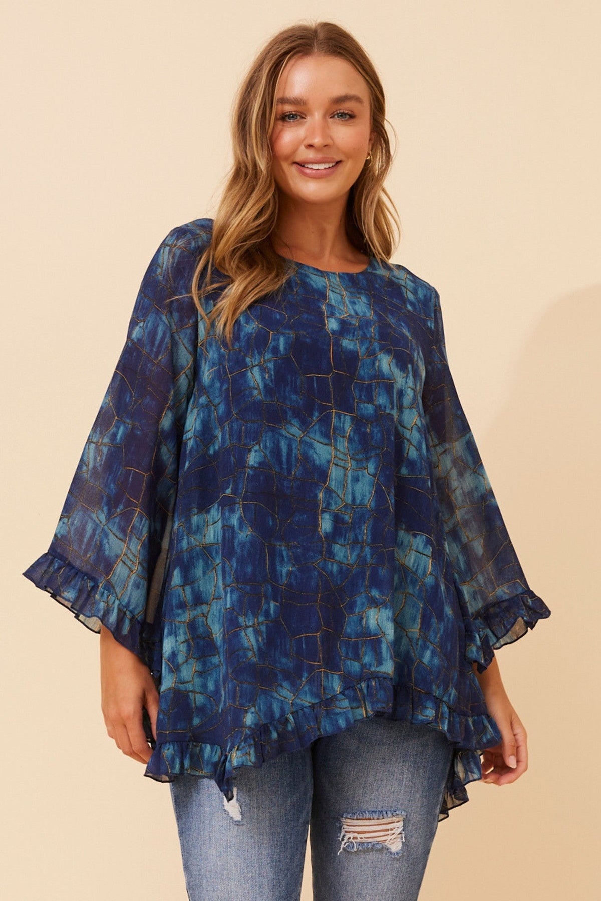 WANDIN ABSTRACT PRINT TOP (Teal)