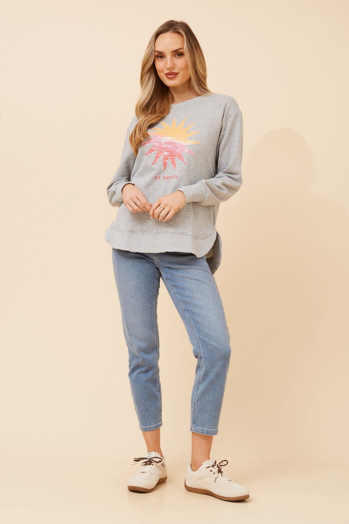 HUDSON GRAPHIC PRINT JUMPER (Light Grey Marl)