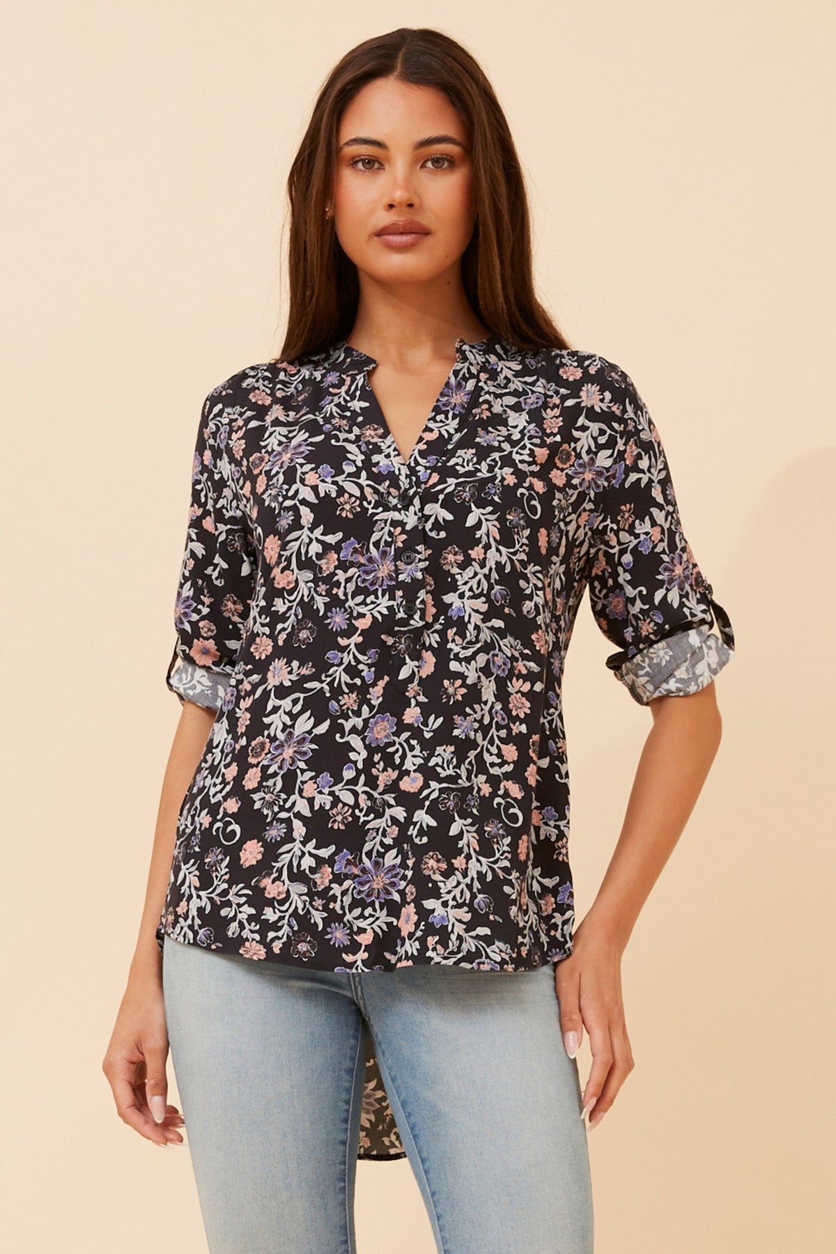 ROMINA FLORAL PRINT BLOUSE (Black)