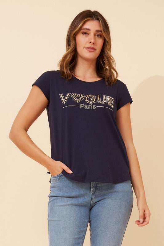Image of T-Shirts. Product name - COCO EMBELLISHED T-SHIRT in Lemon Sorbet colour by brand - Caroline Morgan Australia