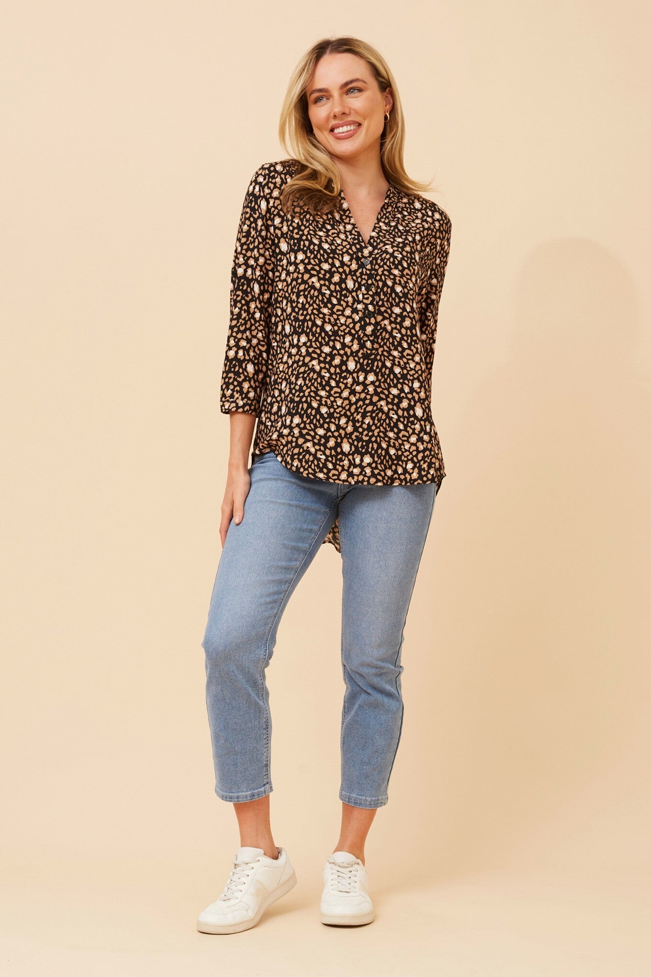 ROMINA ANIMAL PRINT BLOUSE (Multi Beige)