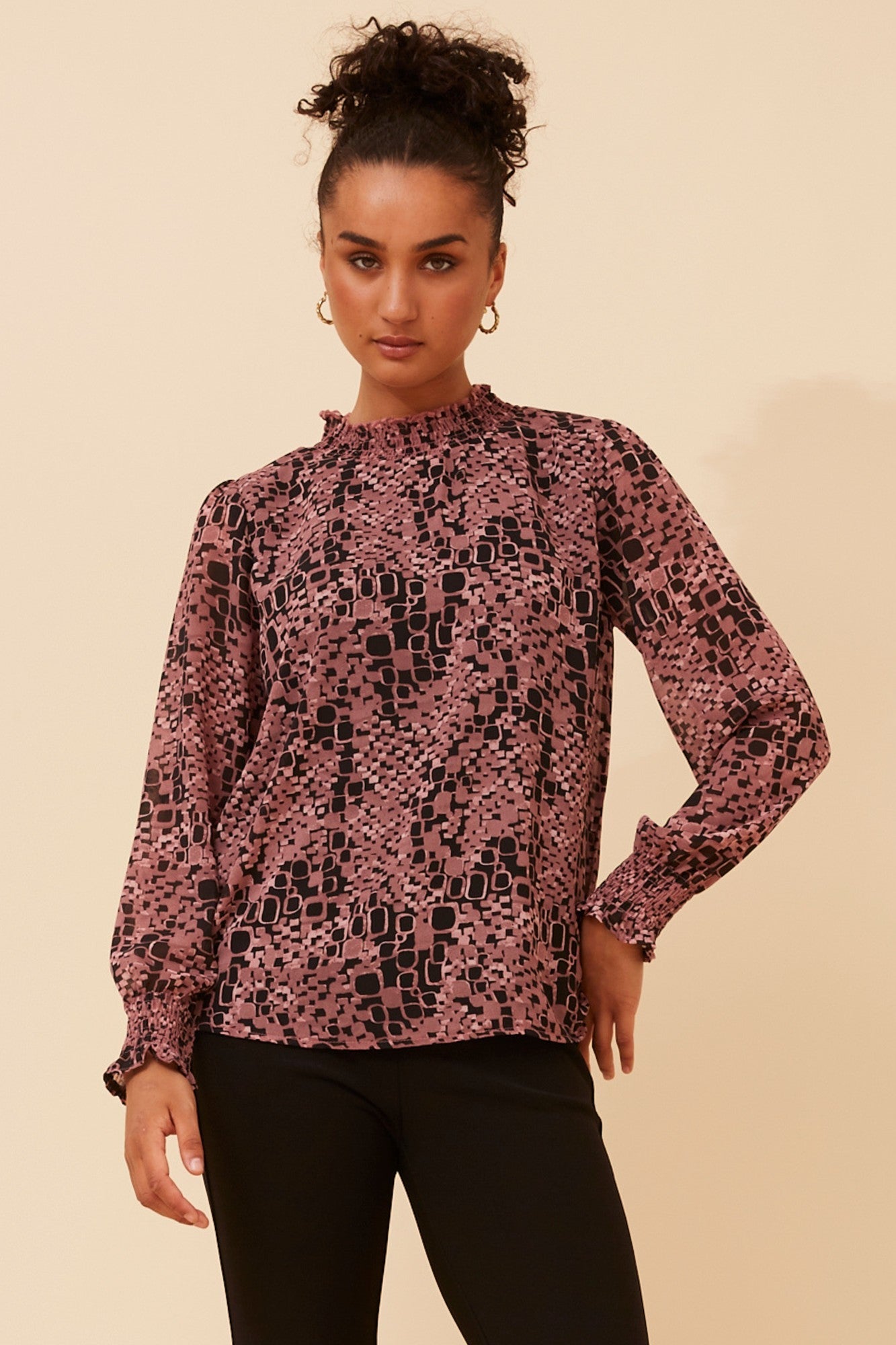 DIANA ABSTRACT PRINT BLOUSE (Rosewood)
