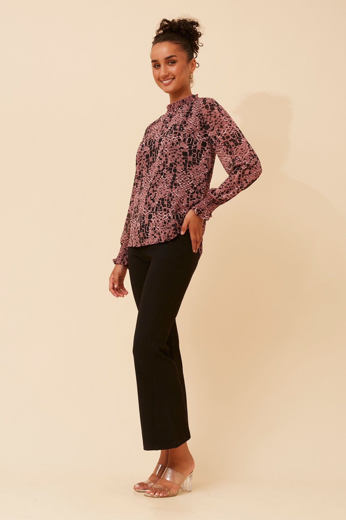 DIANA ABSTRACT PRINT BLOUSE (Rosewood)