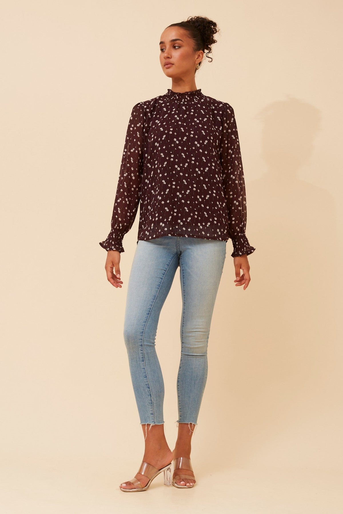 DIANA DITSY PRINT BLOUSE (Burgundy)