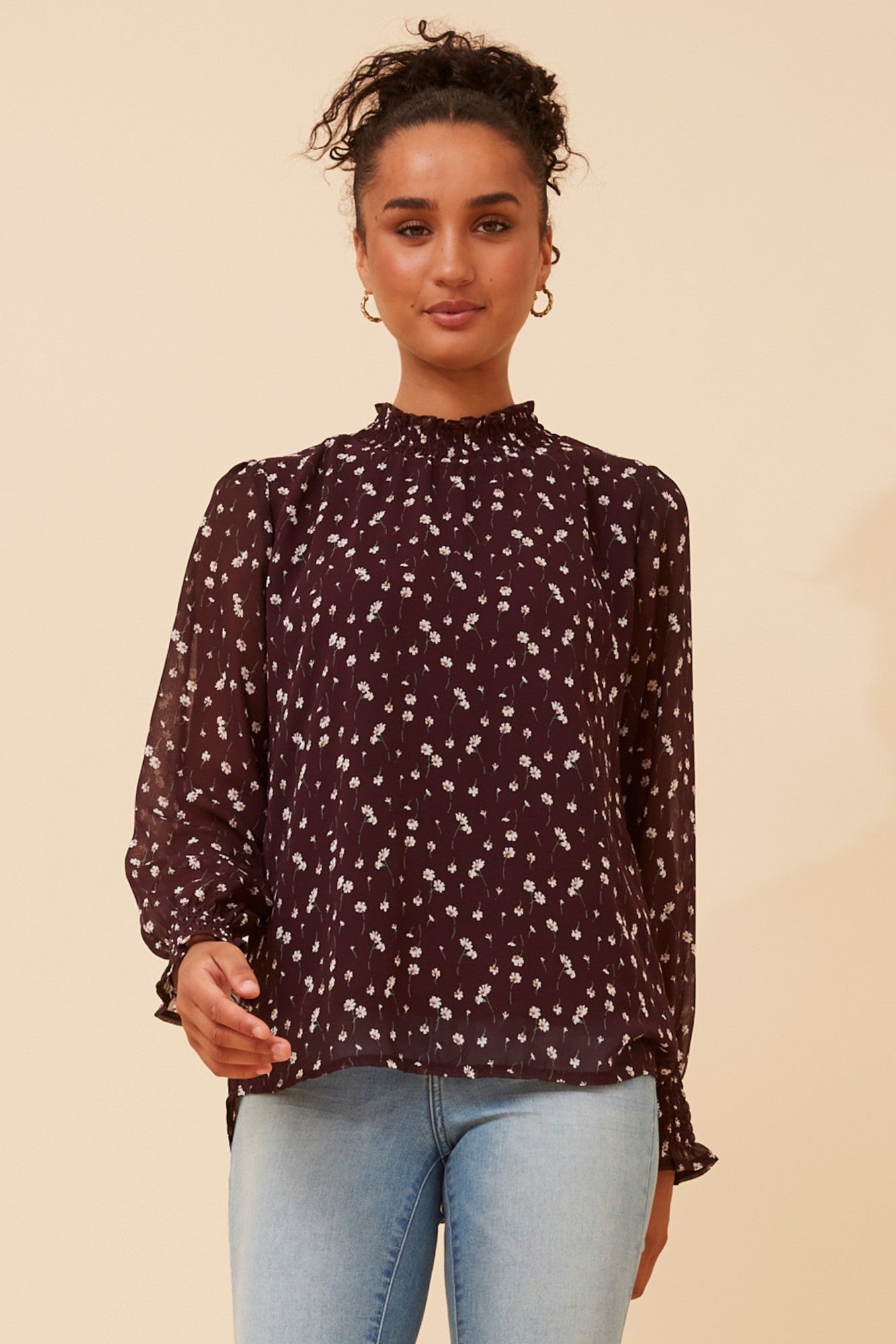 DIANA DITSY PRINT BLOUSE (Burgundy)