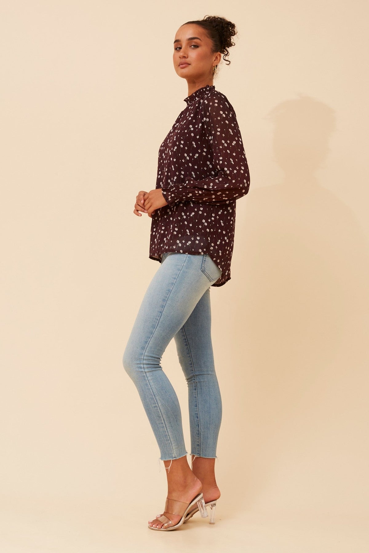 DIANA DITSY PRINT BLOUSE (Burgundy)