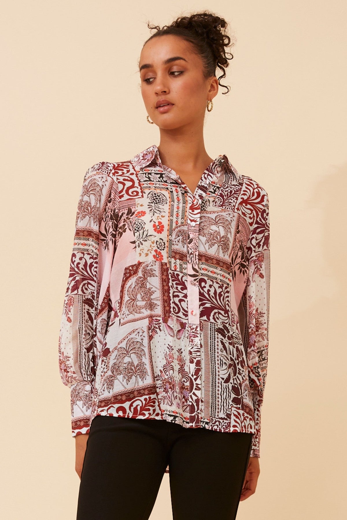 VELLE ABSTRACT PRINT SHIRT (Burgundy)