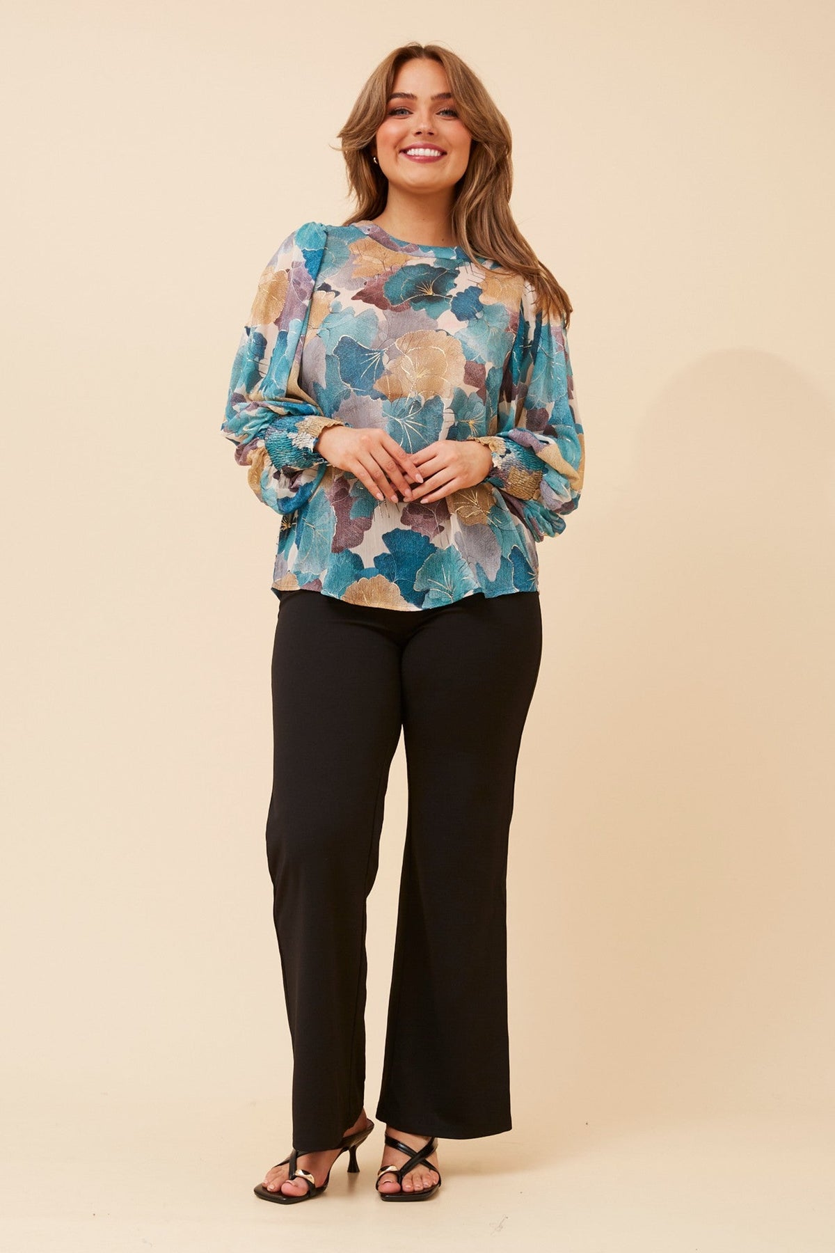 CLASSIC FLORAL PRINT BLOUSE (Teal)