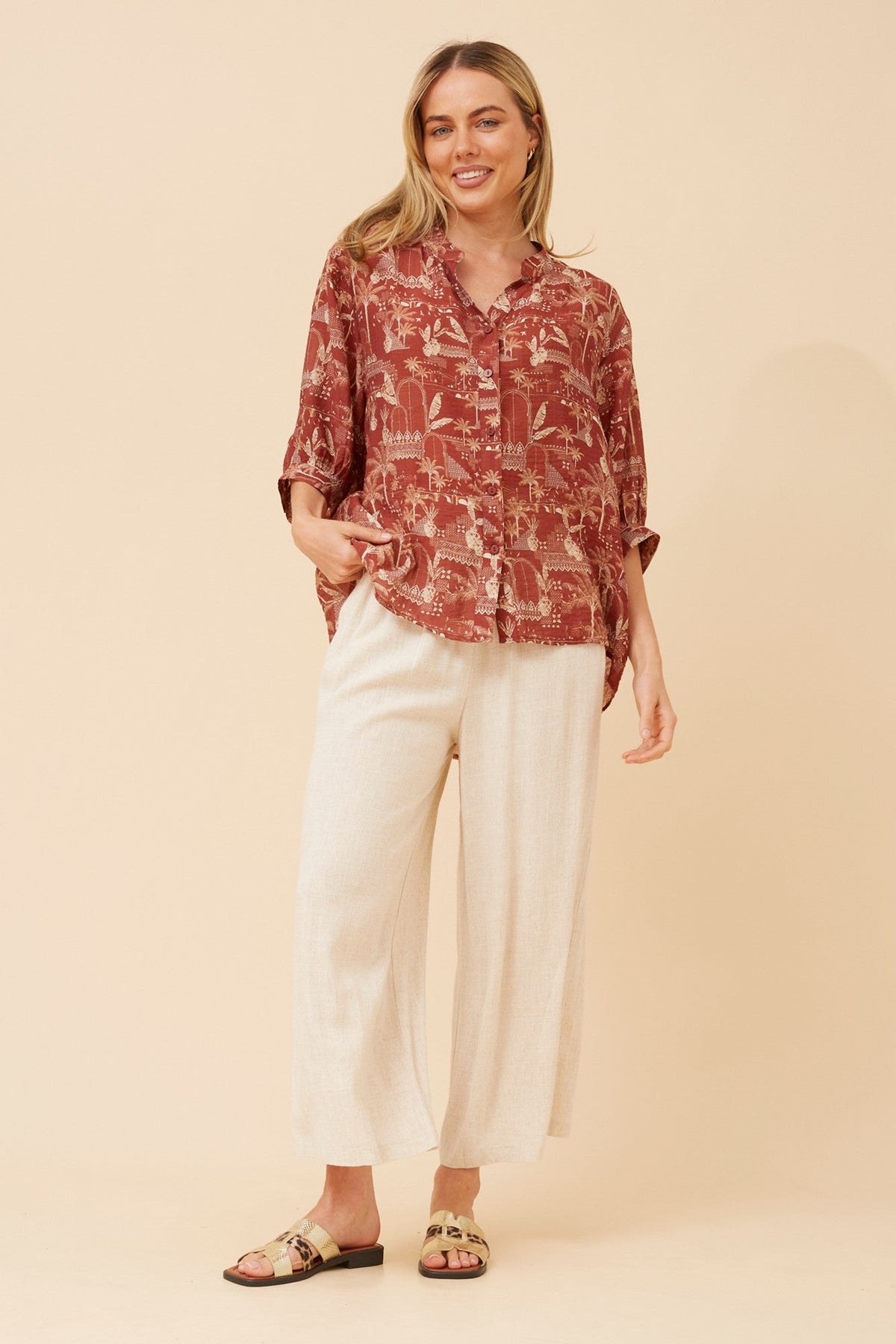 BELINA PLAM TREE PRINT TOP (Rust)