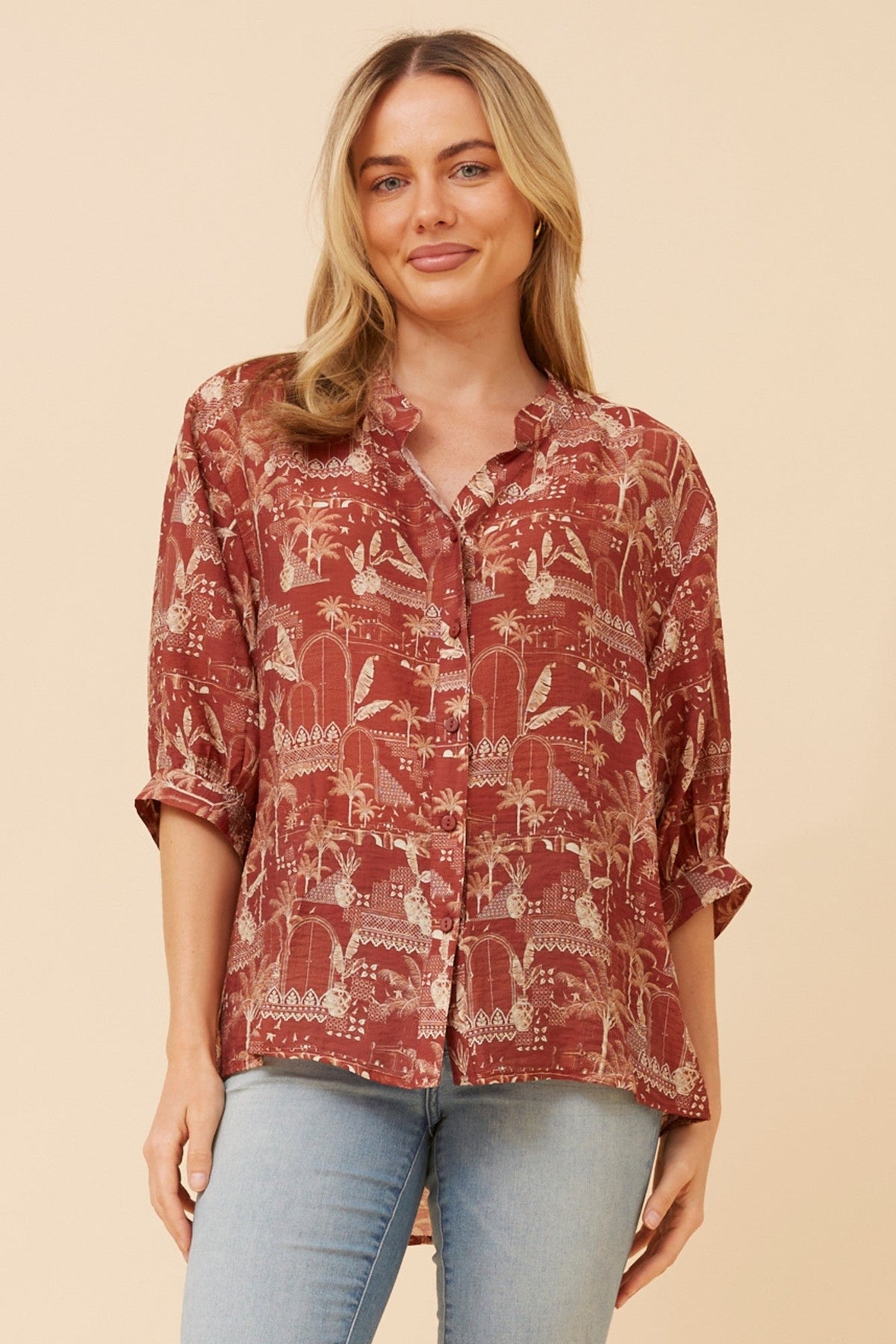 BELINA PLAM TREE PRINT TOP (Rust)
