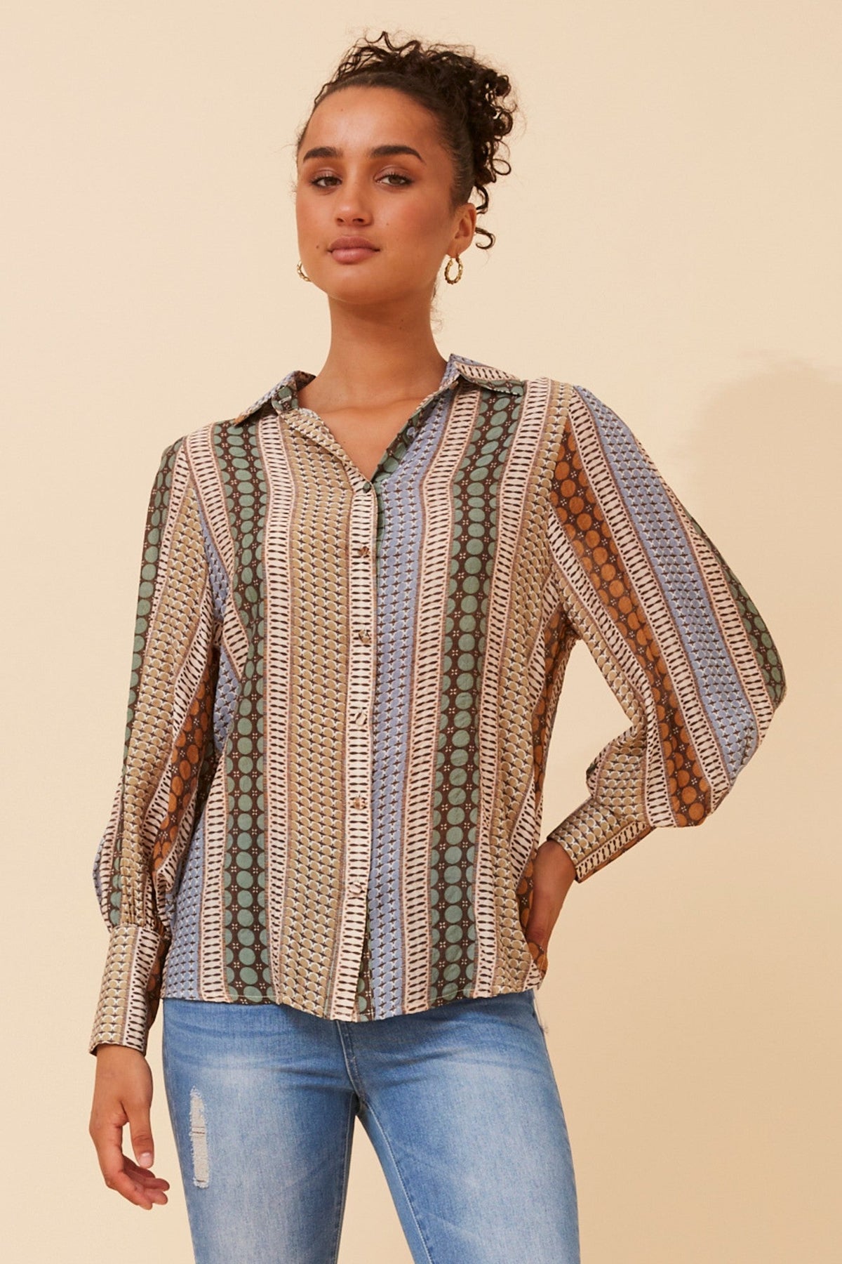 BELLE ABSTRACT PRINT SHIRT (Multi Beige)