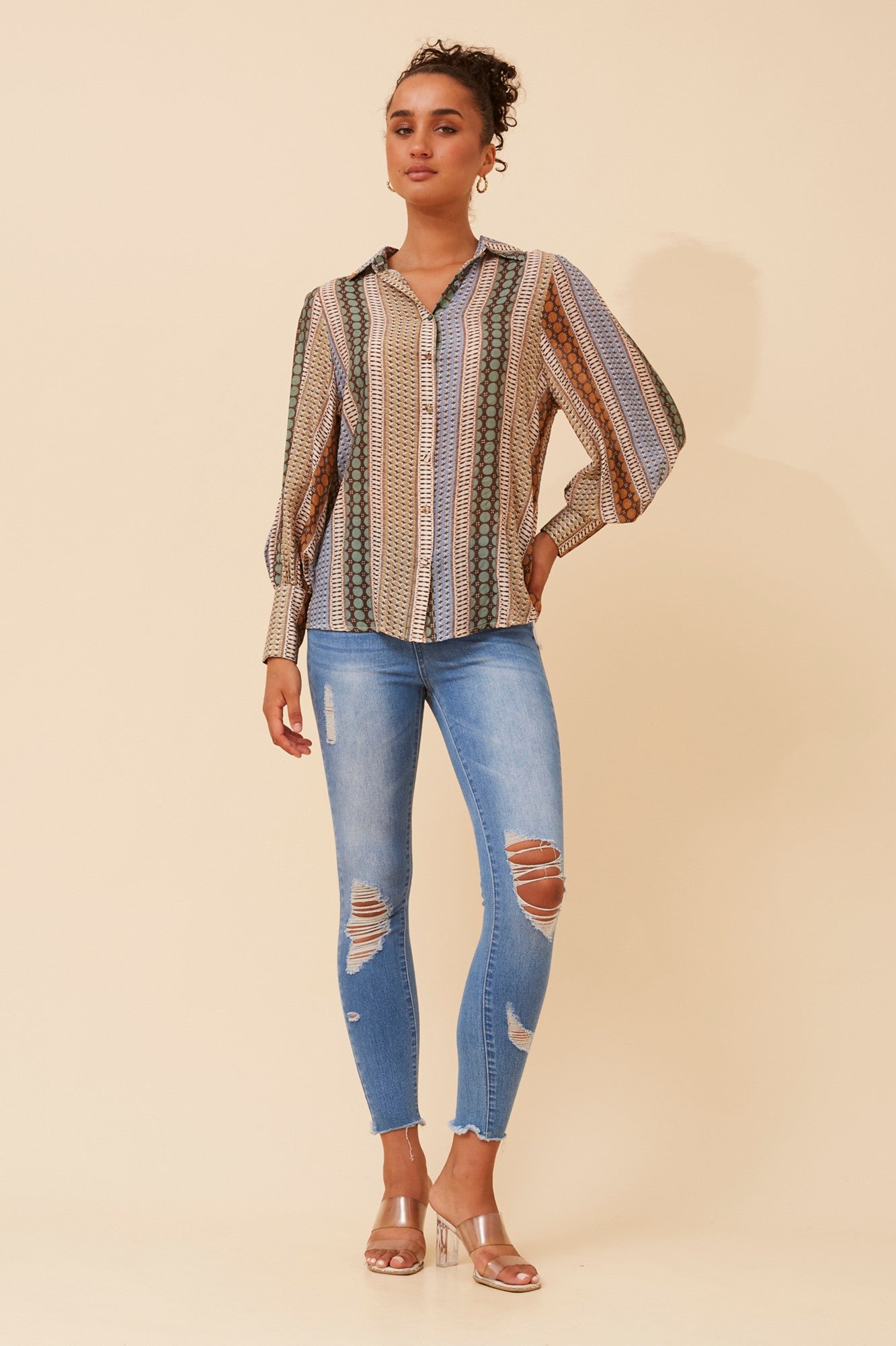 BELLE ABSTRACT PRINT SHIRT (Multi Beige)