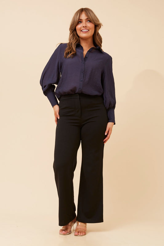 Image of Shirts. Product name - BELLE SOLID SHIRT in Navy colour by brand - Caroline Morgan Australia