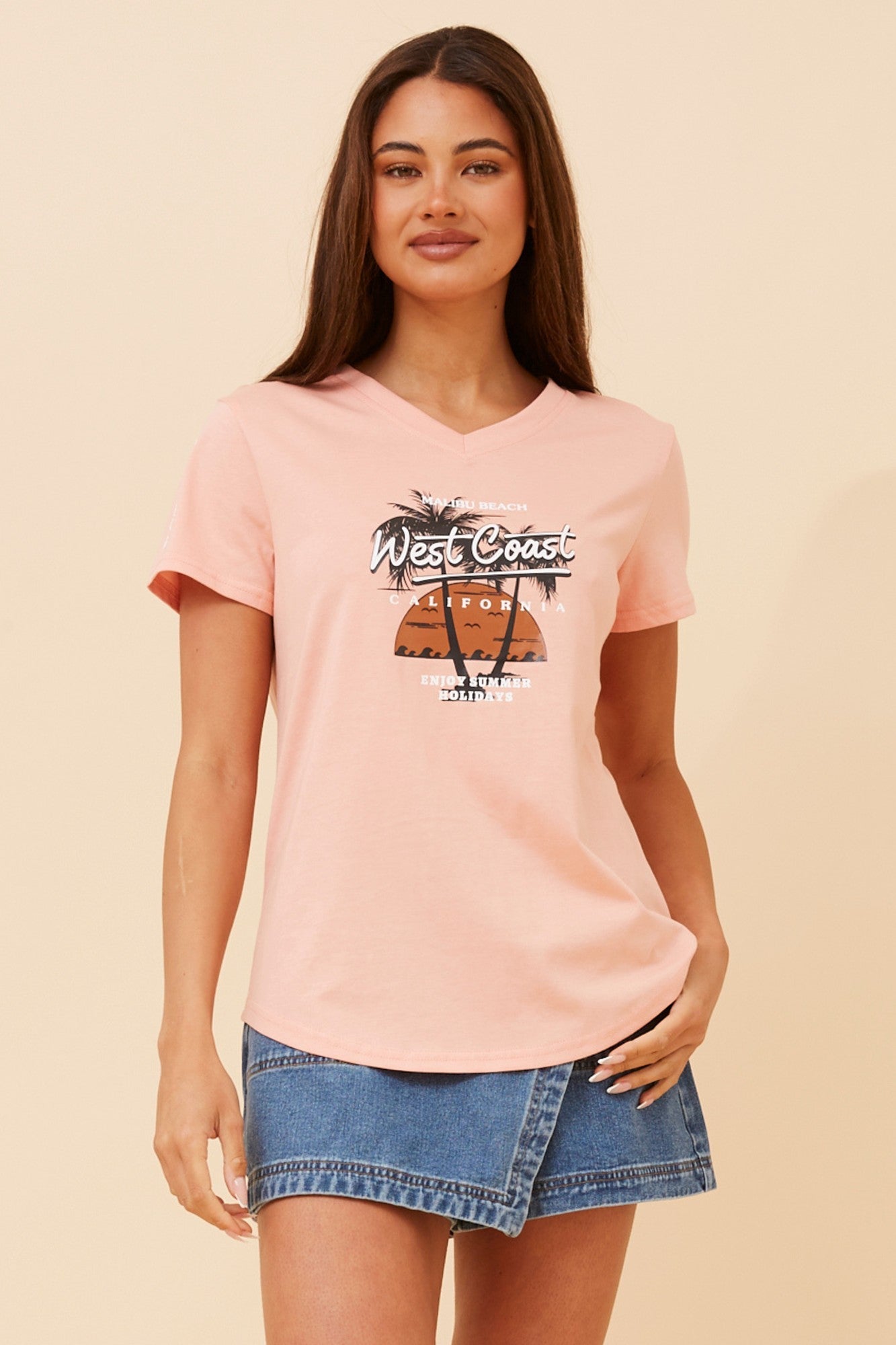 Image of T-Shirts. Product name - JINDELLE GRAPHIC T-SHIRT in Aqua colour by brand - Caroline Morgan Australia