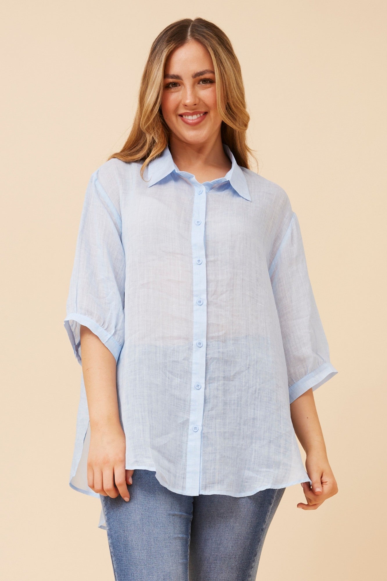 RAVENA CURVE HEM SHIRT (Blue)