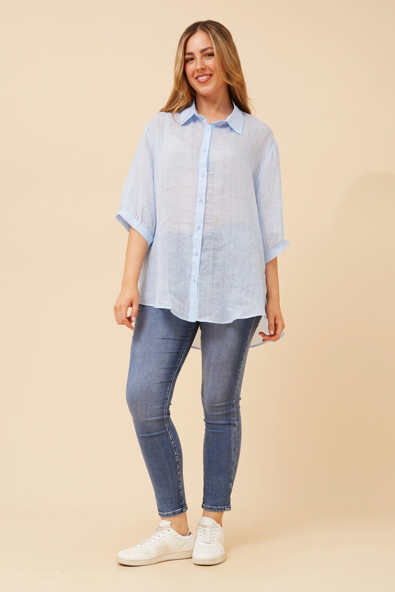 RAVENA CURVE HEM SHIRT (Blue)