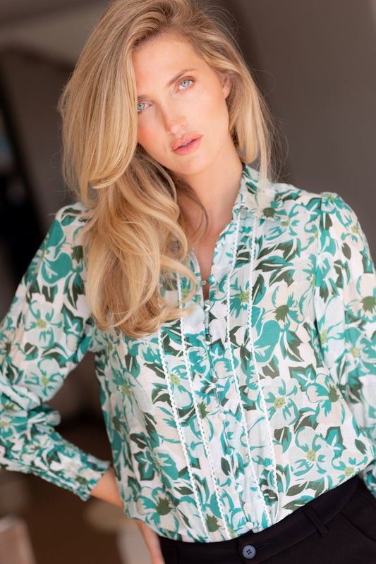 ELKE FLORAL PRINT BLOUSE (Multi Green)