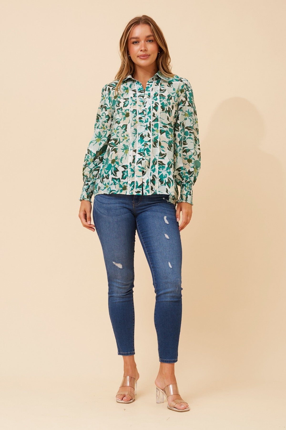 ELKE FLORAL PRINT BLOUSE (Multi Green)