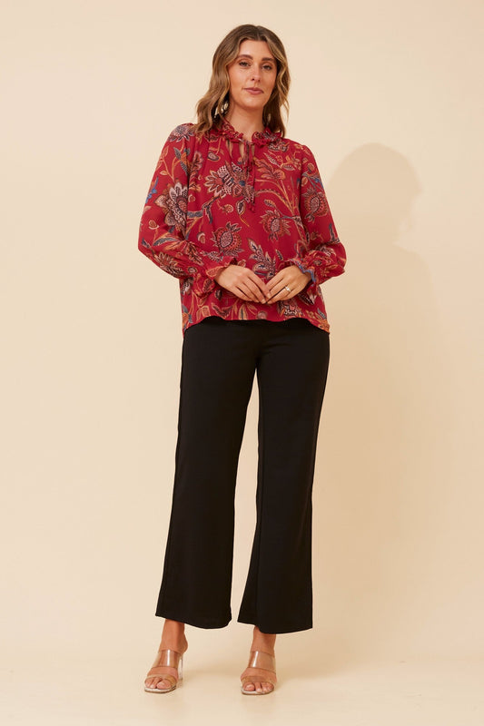 Image of Blouses. Product name - JOEL FLORAL PRINT BLOUSE in Multi Red colour by brand - Caroline Morgan Australia