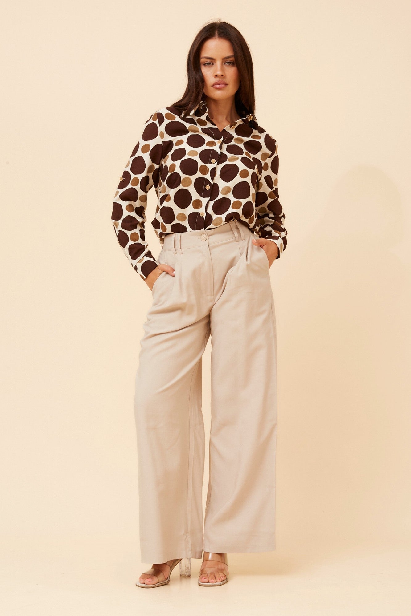 JARRAH POLKA DOT PRINT SHIRT (Chocolate)