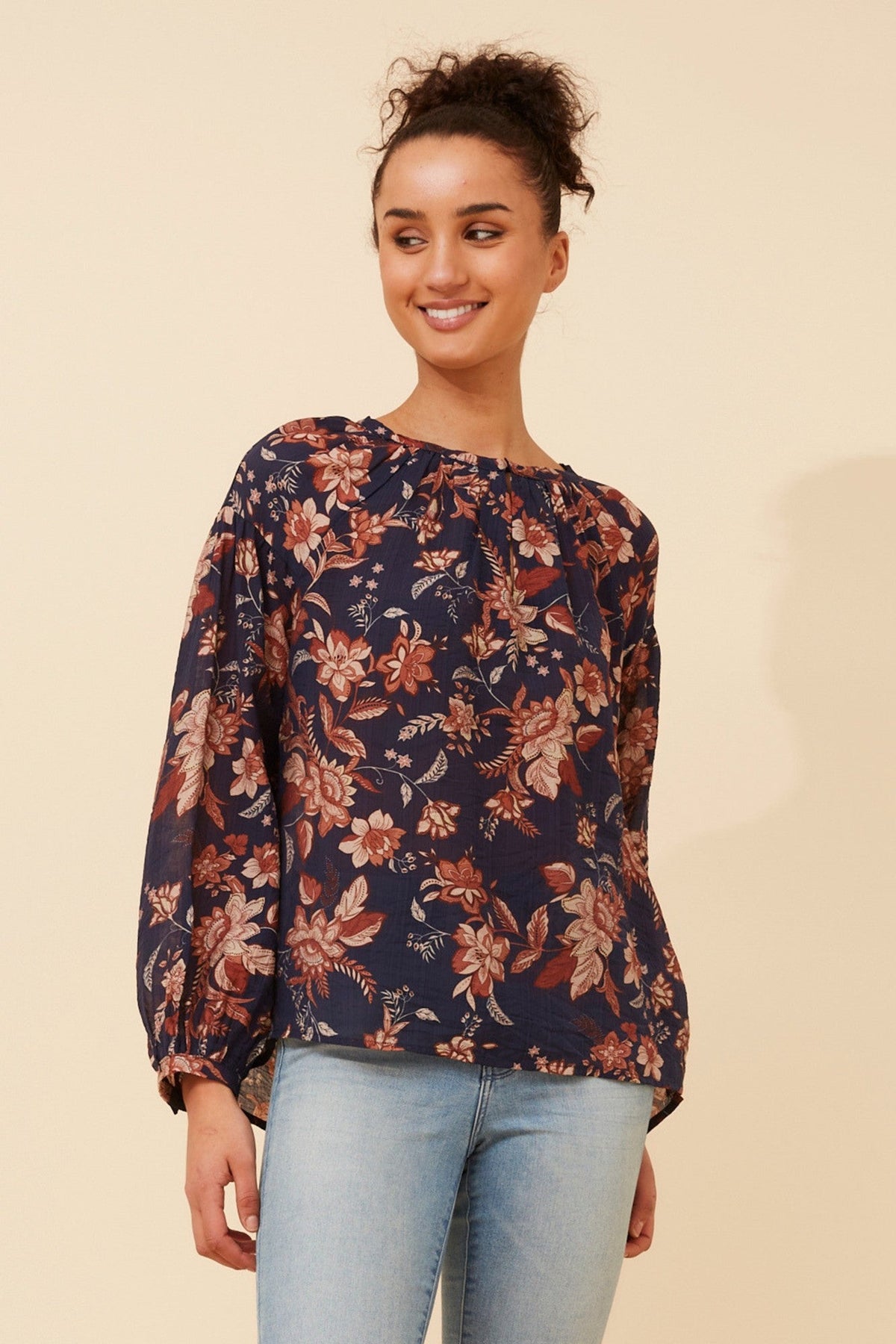 SINORA FLORAL BLOUSE (Navy)