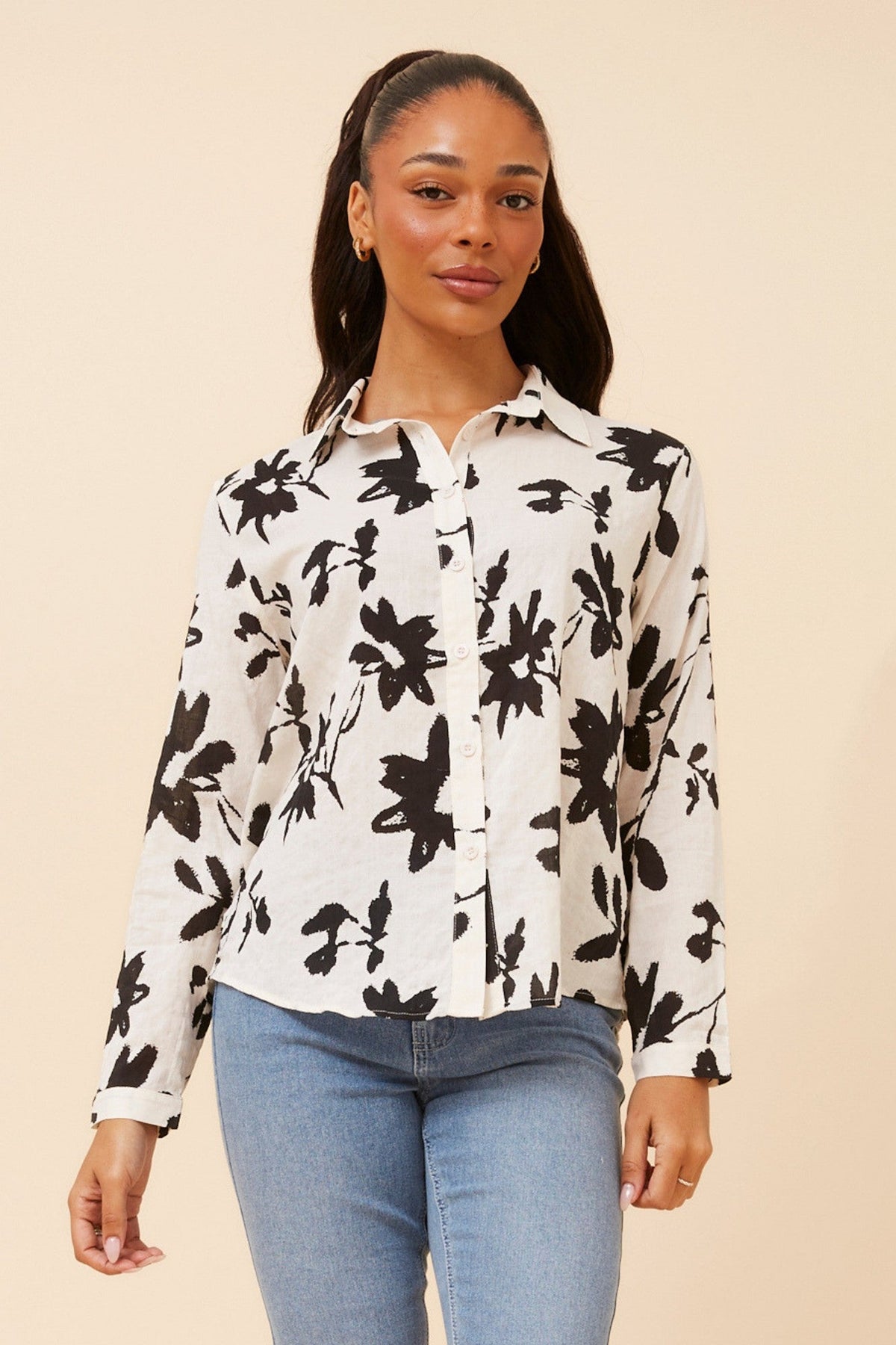 VALEN FLORAL SHIRT (White And Black)