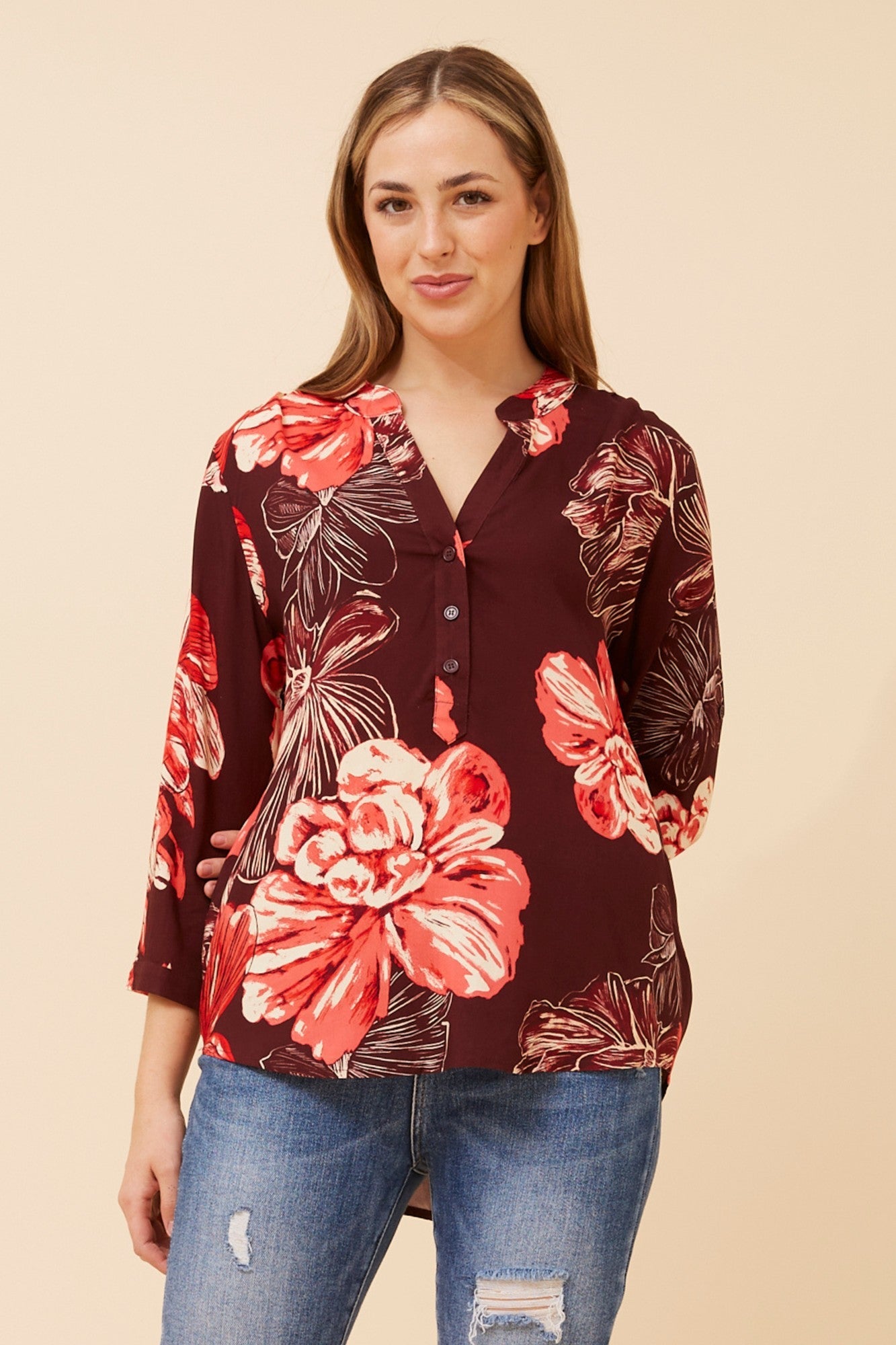 ROMINA FLORAL BLOUSE (Berry)