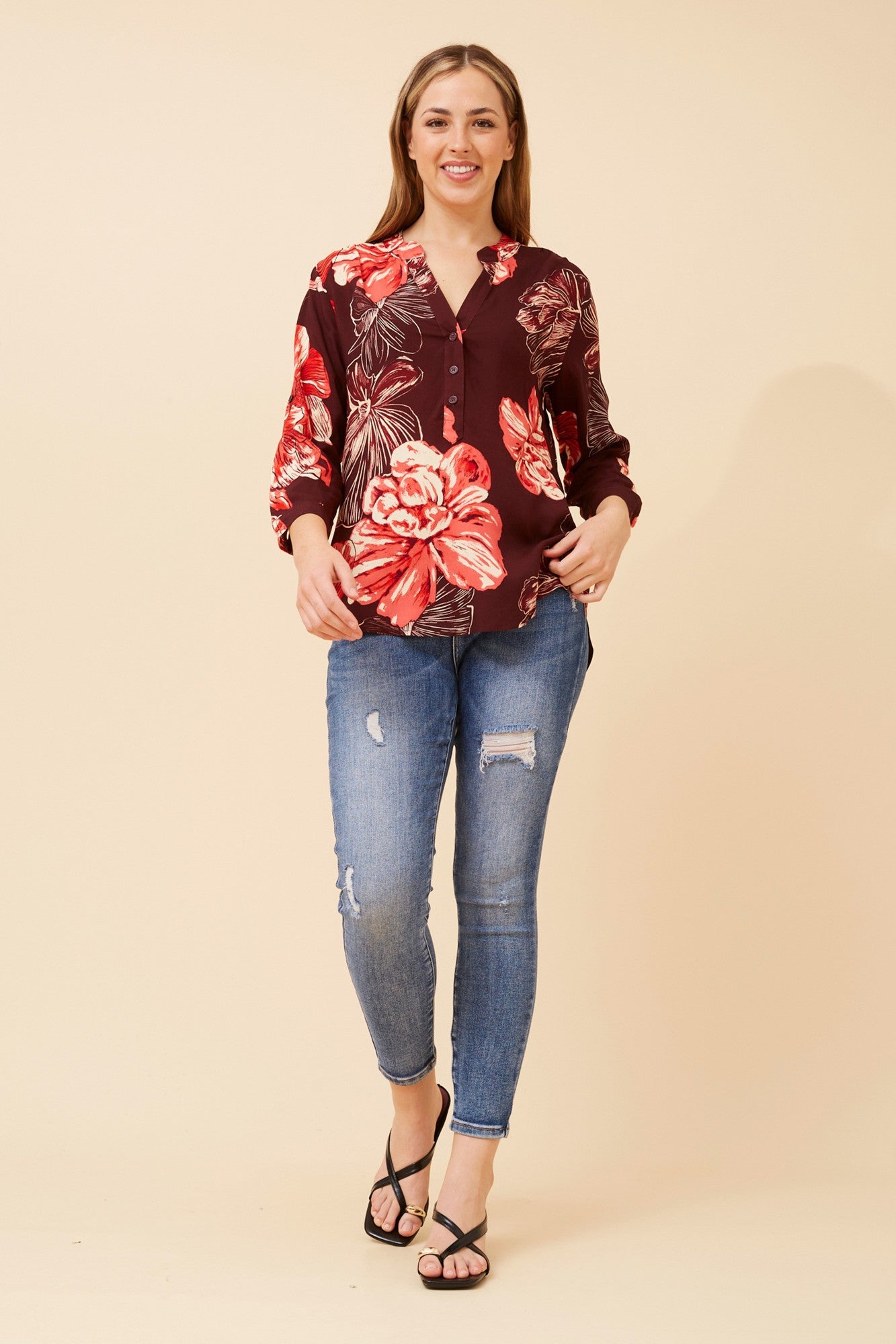 ROMINA FLORAL BLOUSE (Berry)