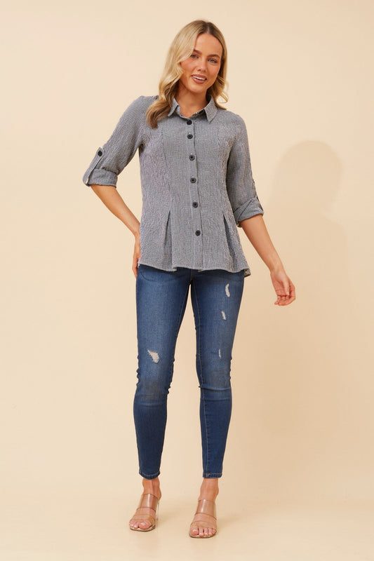 YANCIE GINGHAM PRINT SHIRT (Black And White)