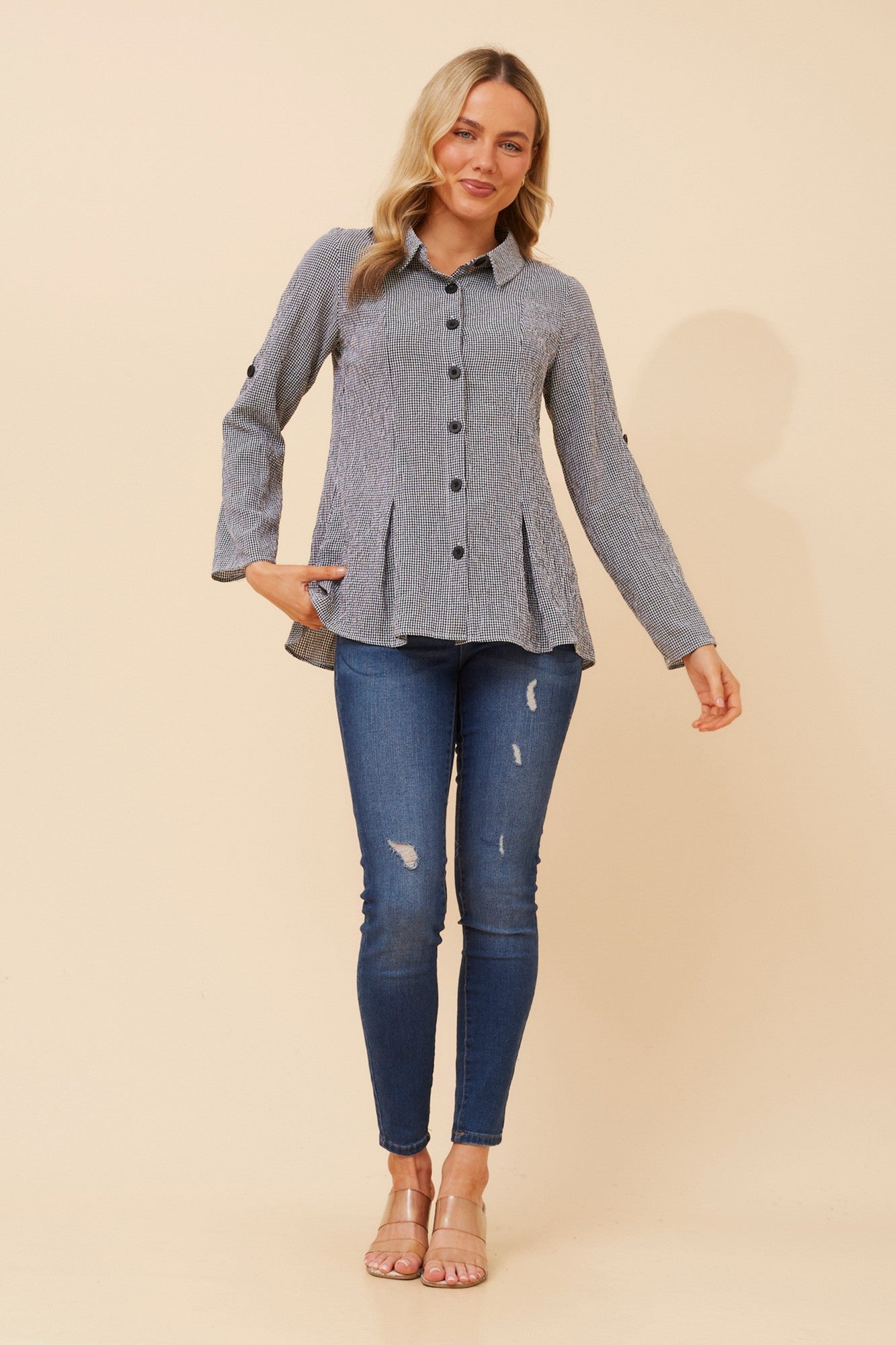 YANCIE GINGHAM PRINT SHIRT (Black And White)