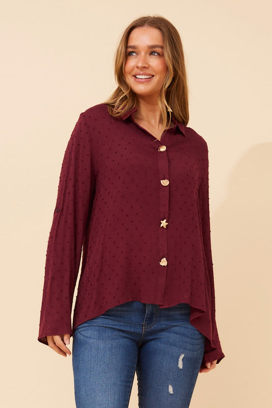 YONITA DOBBY PATTERN SHIRT (Burgundy)