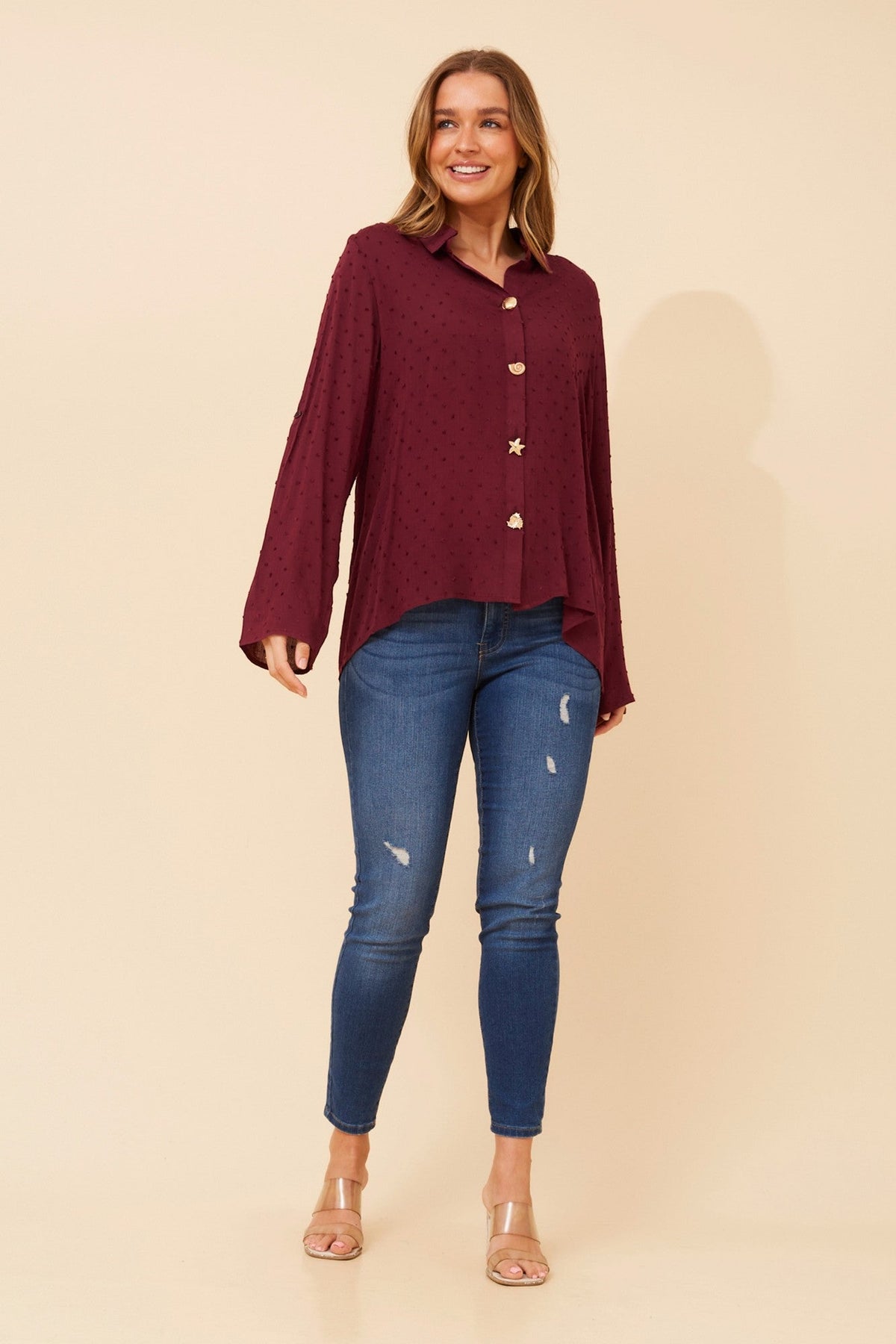 YONITA DOBBY PATTERN SHIRT (Burgundy)