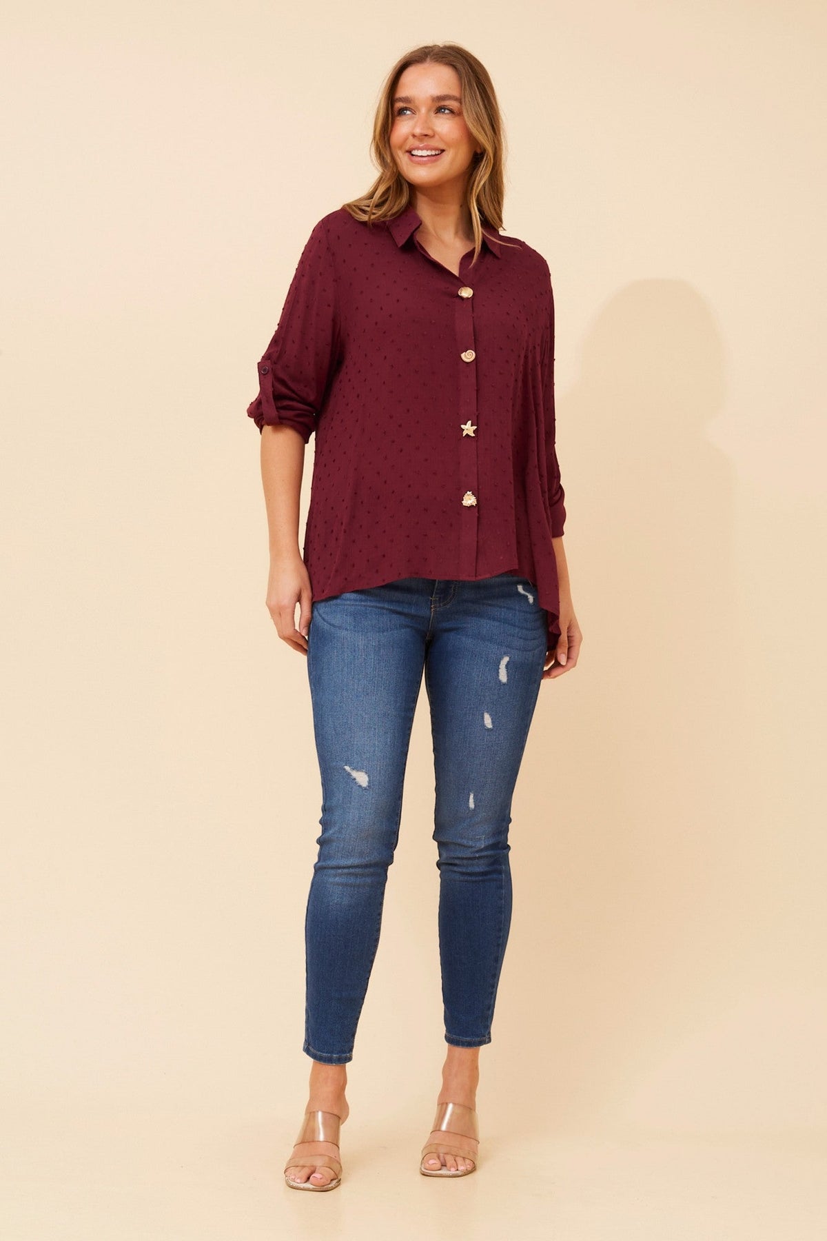 YONITA DOBBY PATTERN SHIRT (Burgundy)