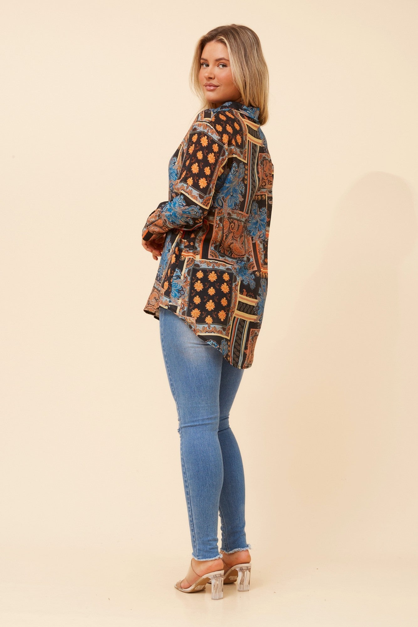 LIANI PATCHWORK PRINT SHIRT (Multi Black)