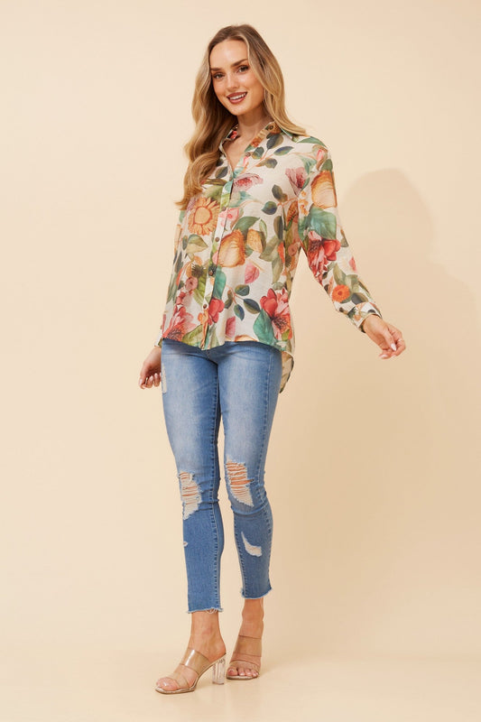 Image of Shirts. Product name - LIANI FLORAL SHIRT in Multi Green colour by brand - Caroline Morgan Australia