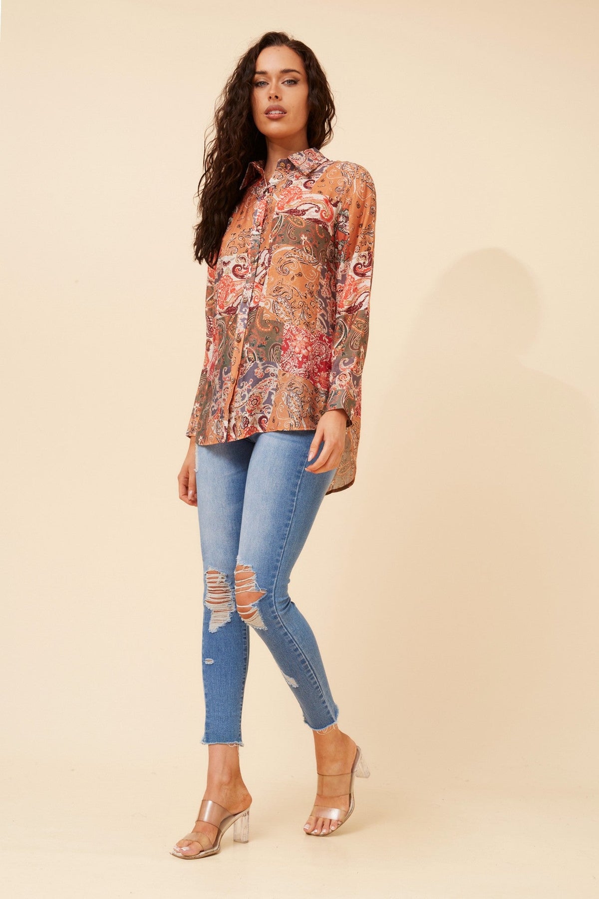 LIANI PATCHWORK PRINT SHIRT (Multi Orange)