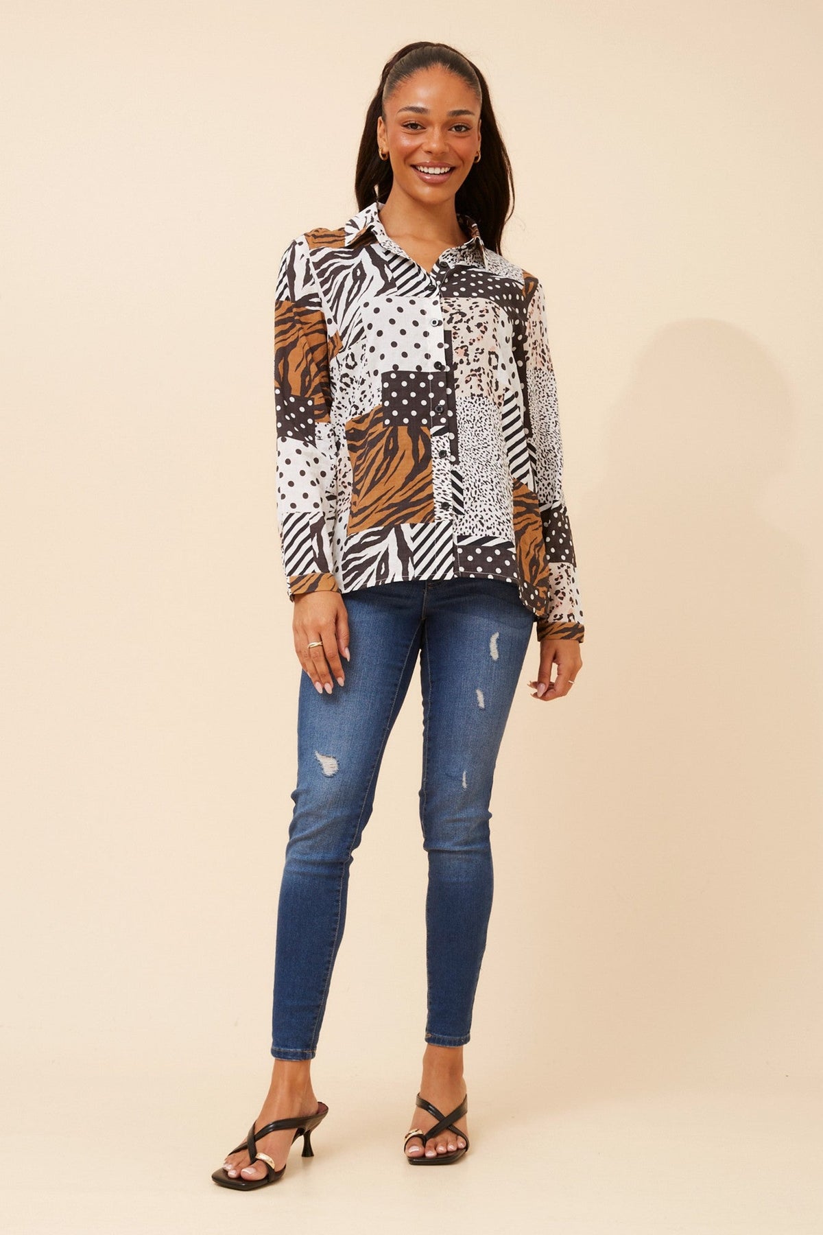 ORENDA PATCHWORK PRINT SHIRT (Multi Black)
