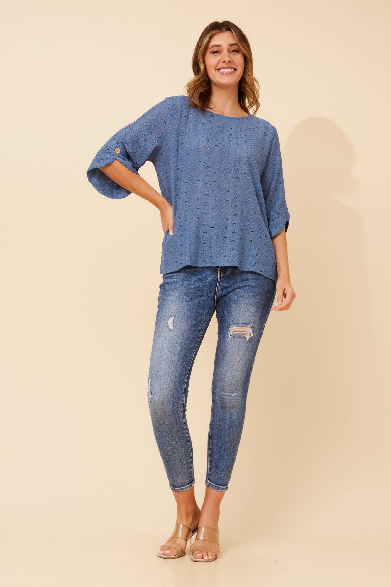 SAMANTHA EMBRIODERED TOP (Blue Jean)