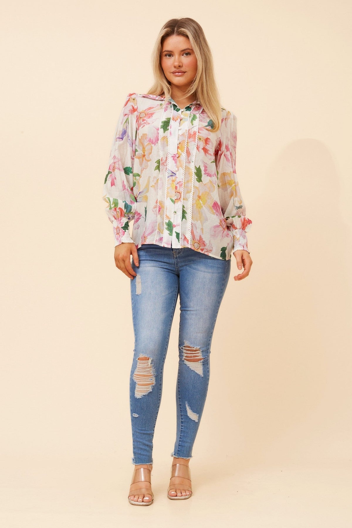 ELKE FLORAL SHIRT (Multi White)