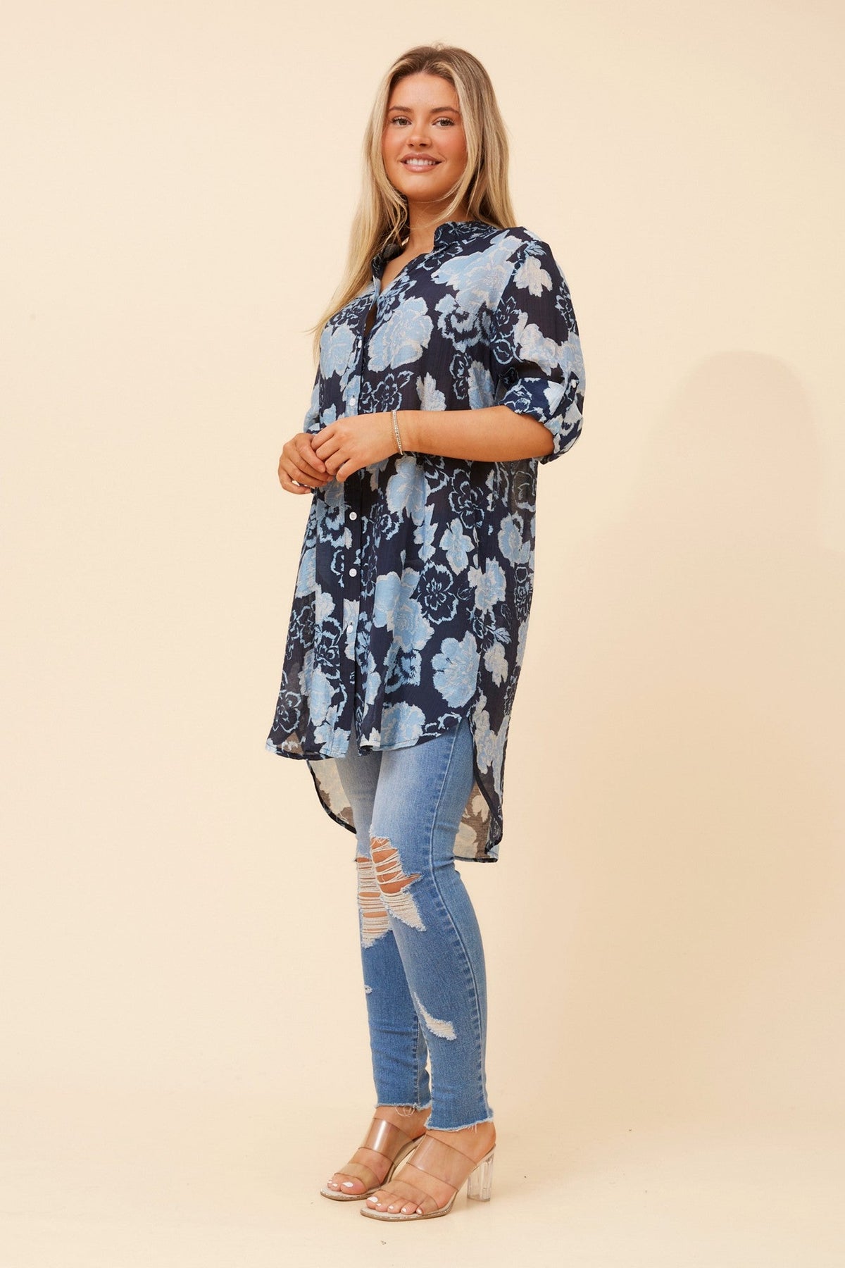 JANSON FLORAL TUNIC SHIRT (Navy)