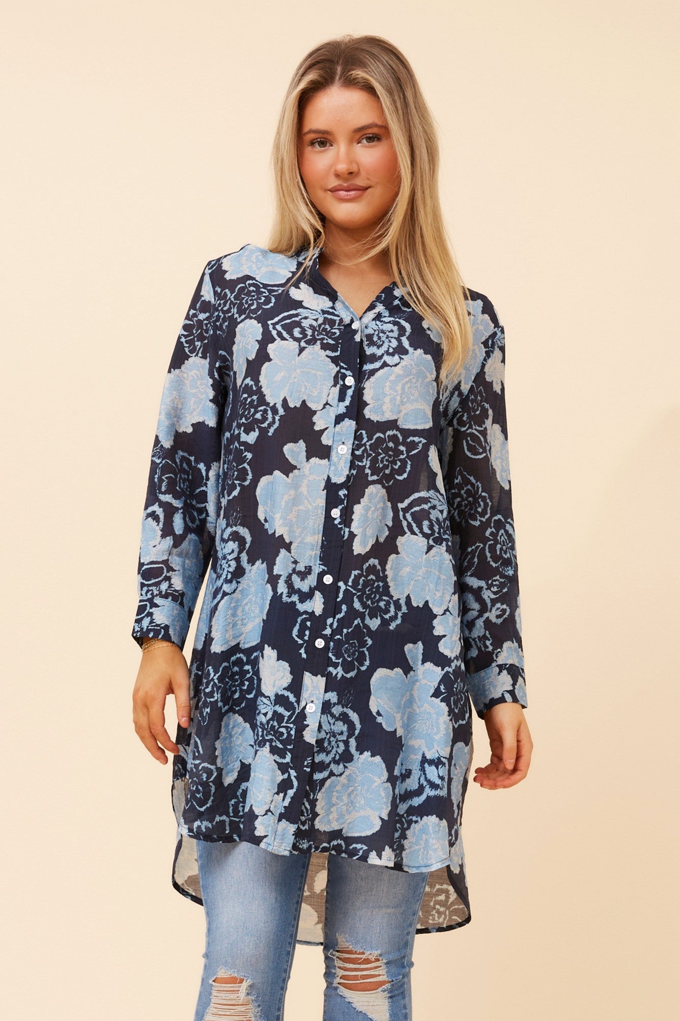 JANSON FLORAL TUNIC SHIRT (Navy)