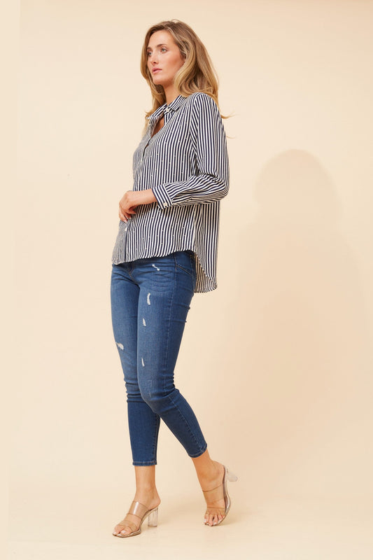 EUNICE STRIPE PRINT SHIRT (Navy)