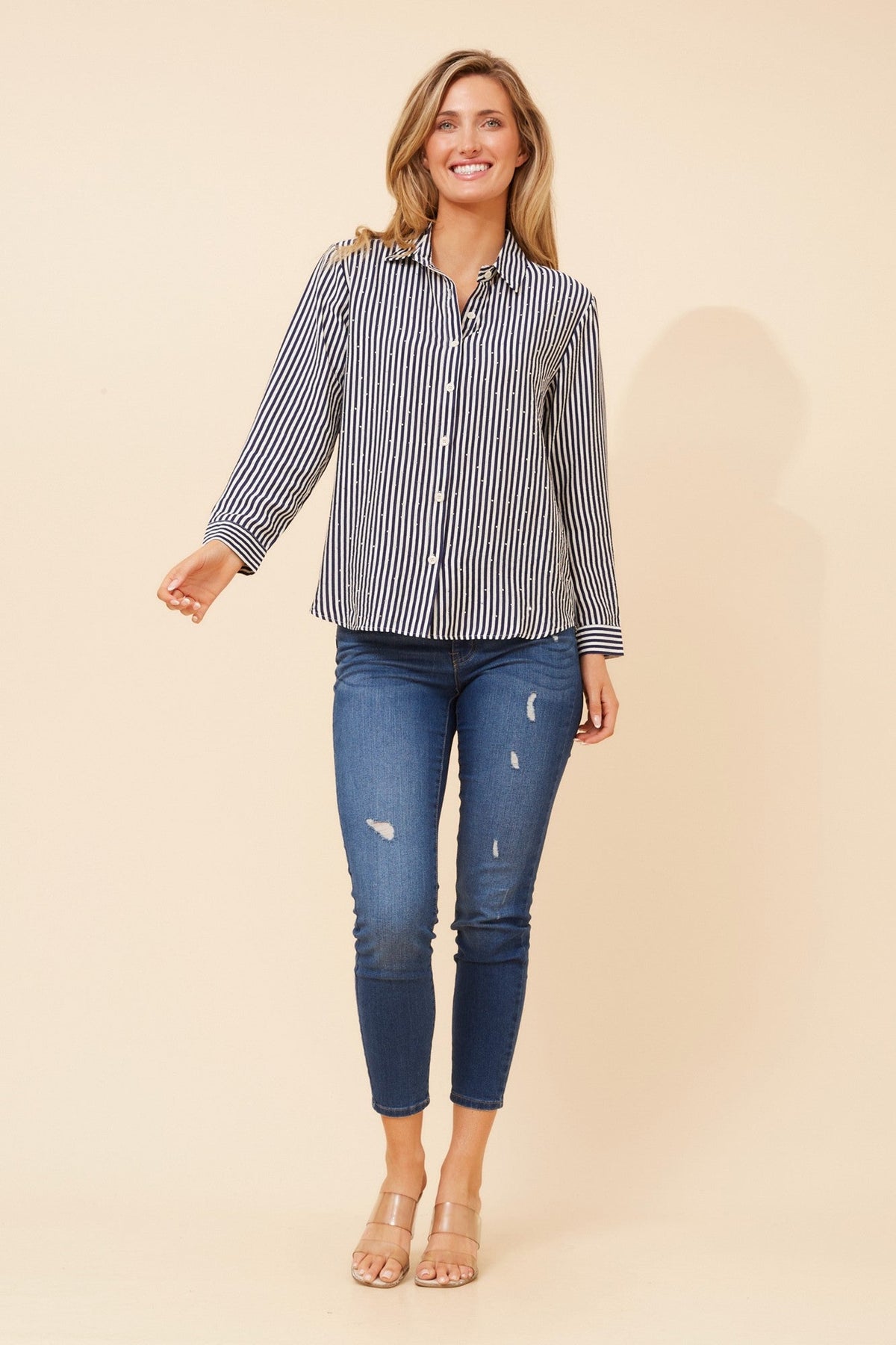 EUNICE STRIPE PRINT SHIRT (Navy)
