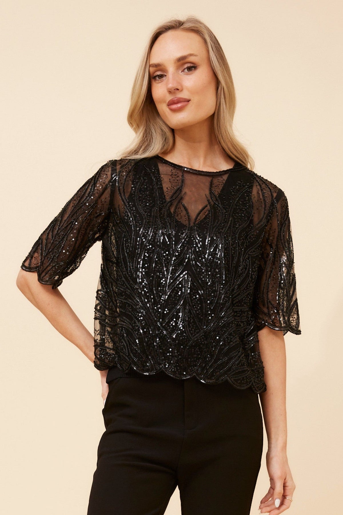 Caroline Morgan Australia LINDEN SEQUIN TOP (Black)