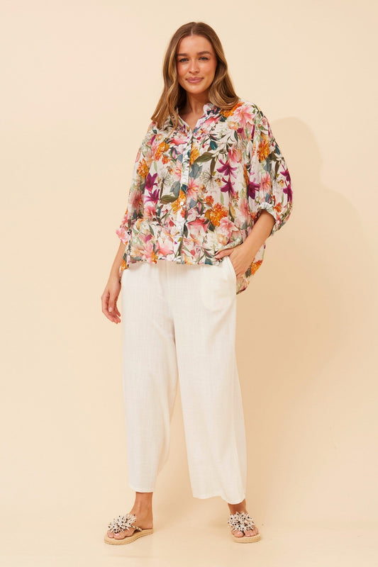 Image of Shirts. Product name - BELINA FLORAL SHIRT in Multi Pink colour by brand - Caroline Morgan Australia