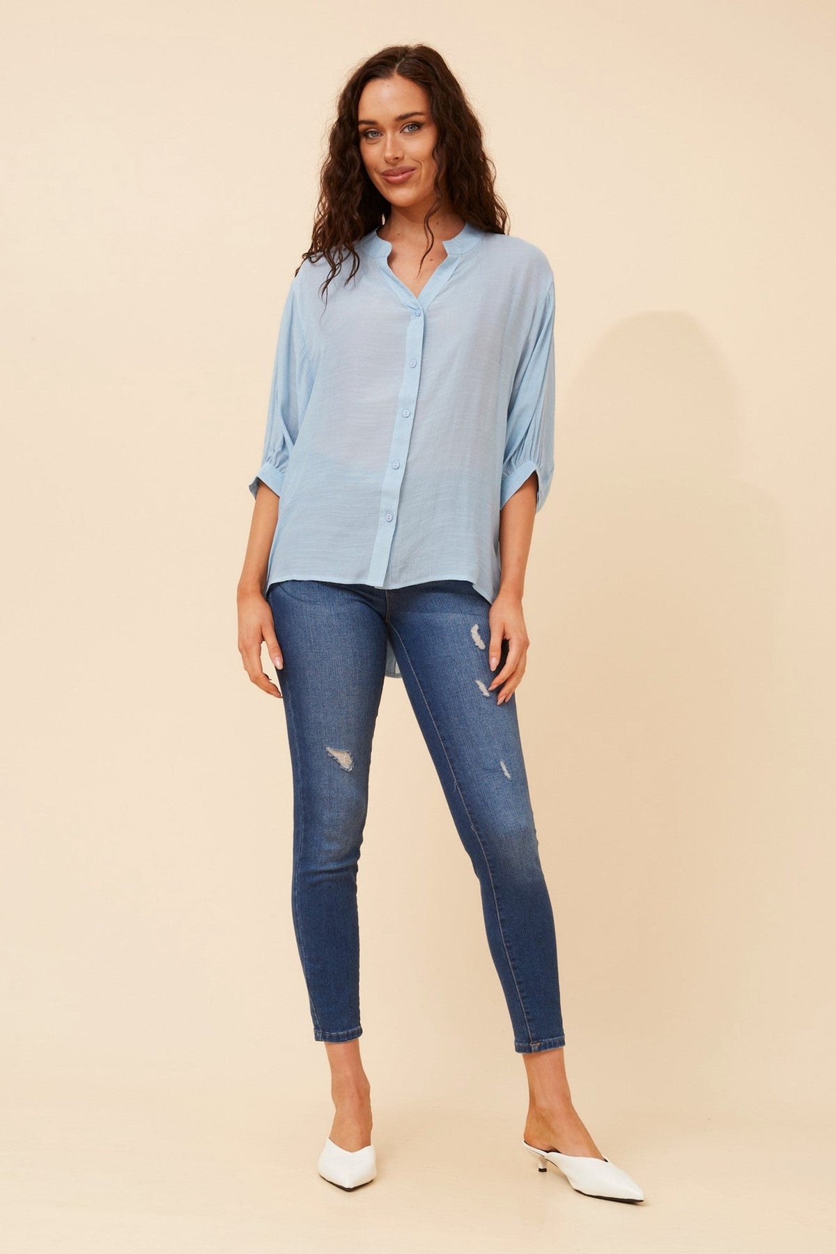 Image of Shirts. Product name - BELINA SOLID SHIRT in Burgundy colour by brand - Caroline Morgan Australia