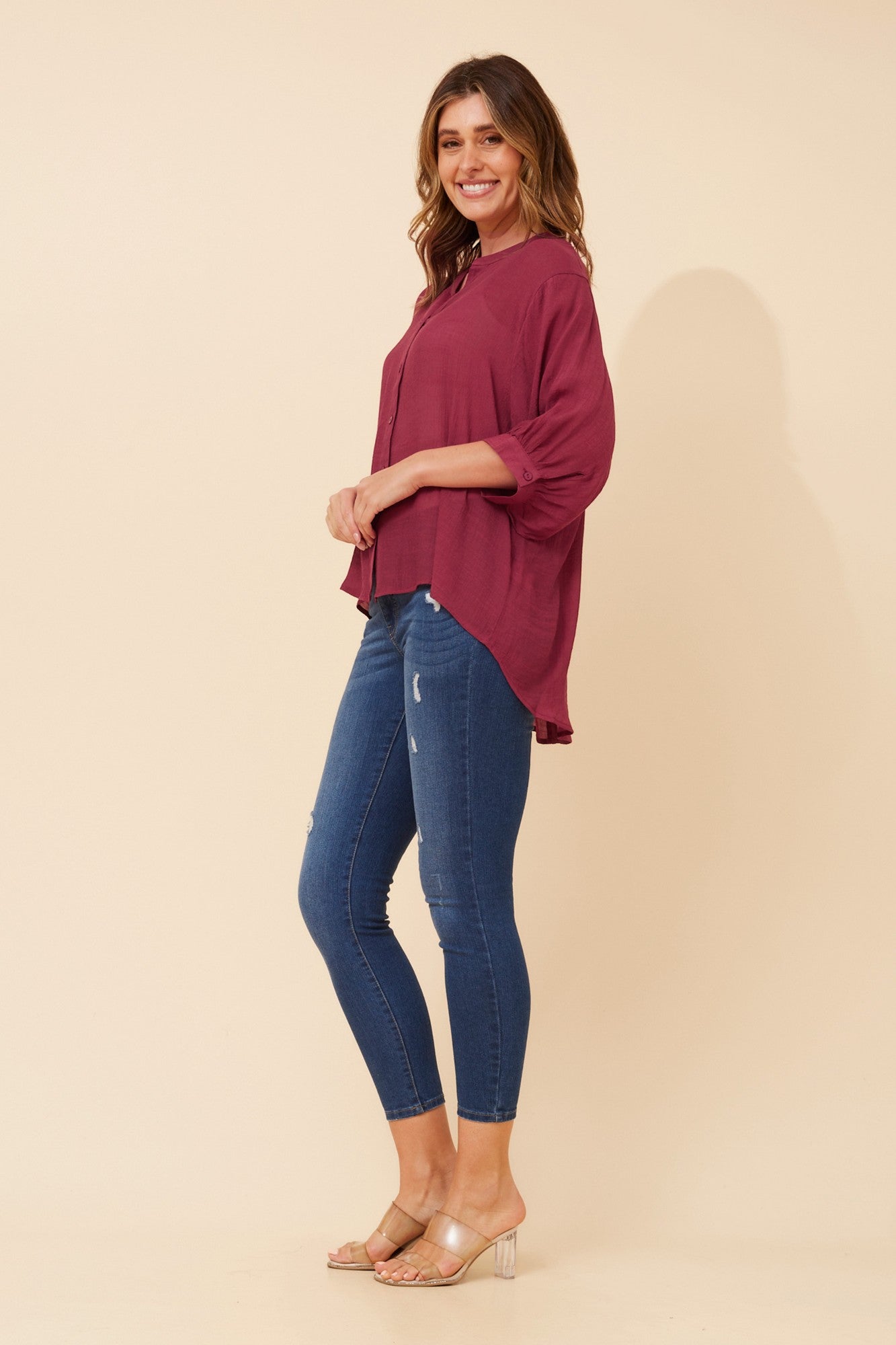 BELINA SOLID SHIRT (Burgundy)
