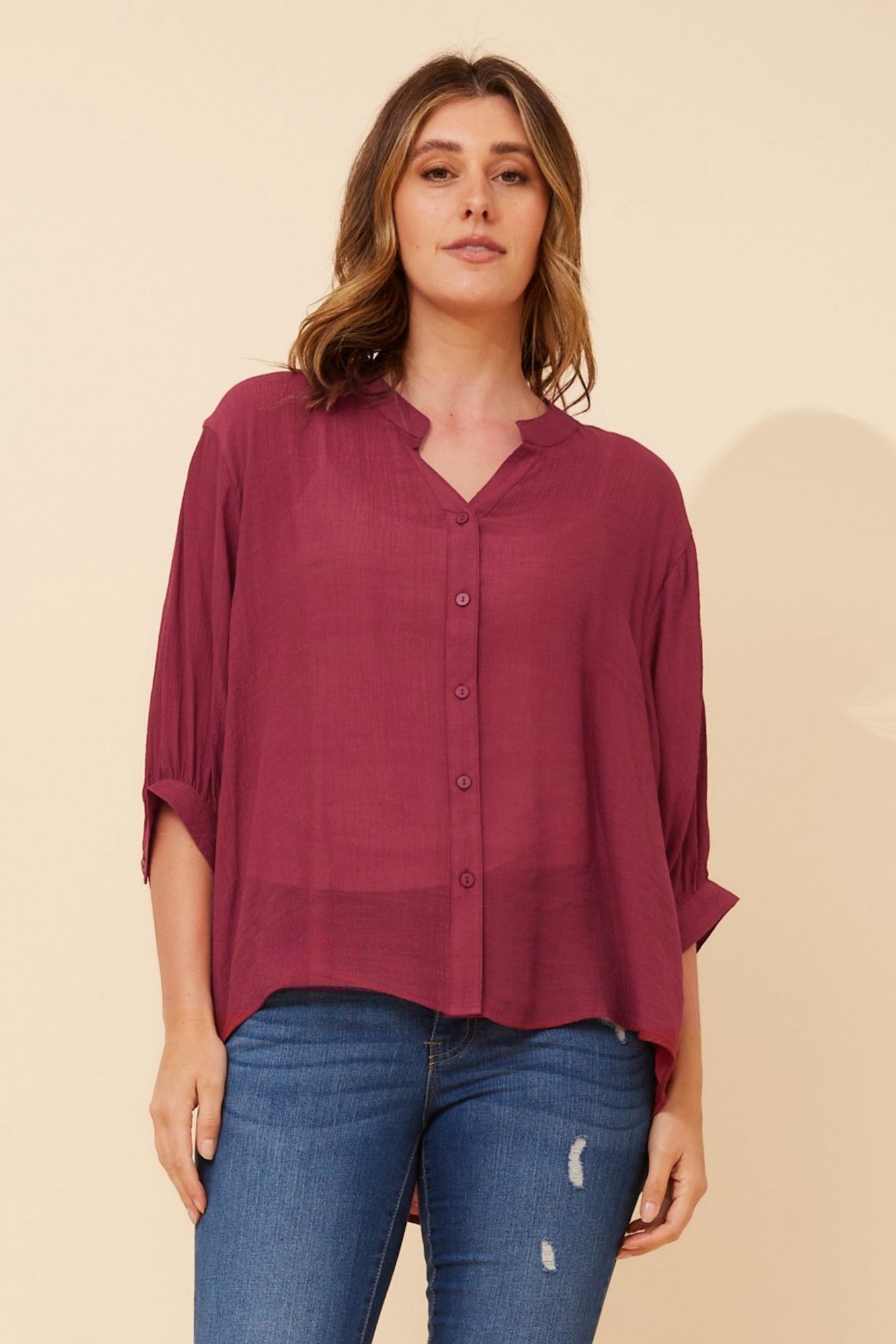 BELINA SOLID SHIRT (Burgundy)