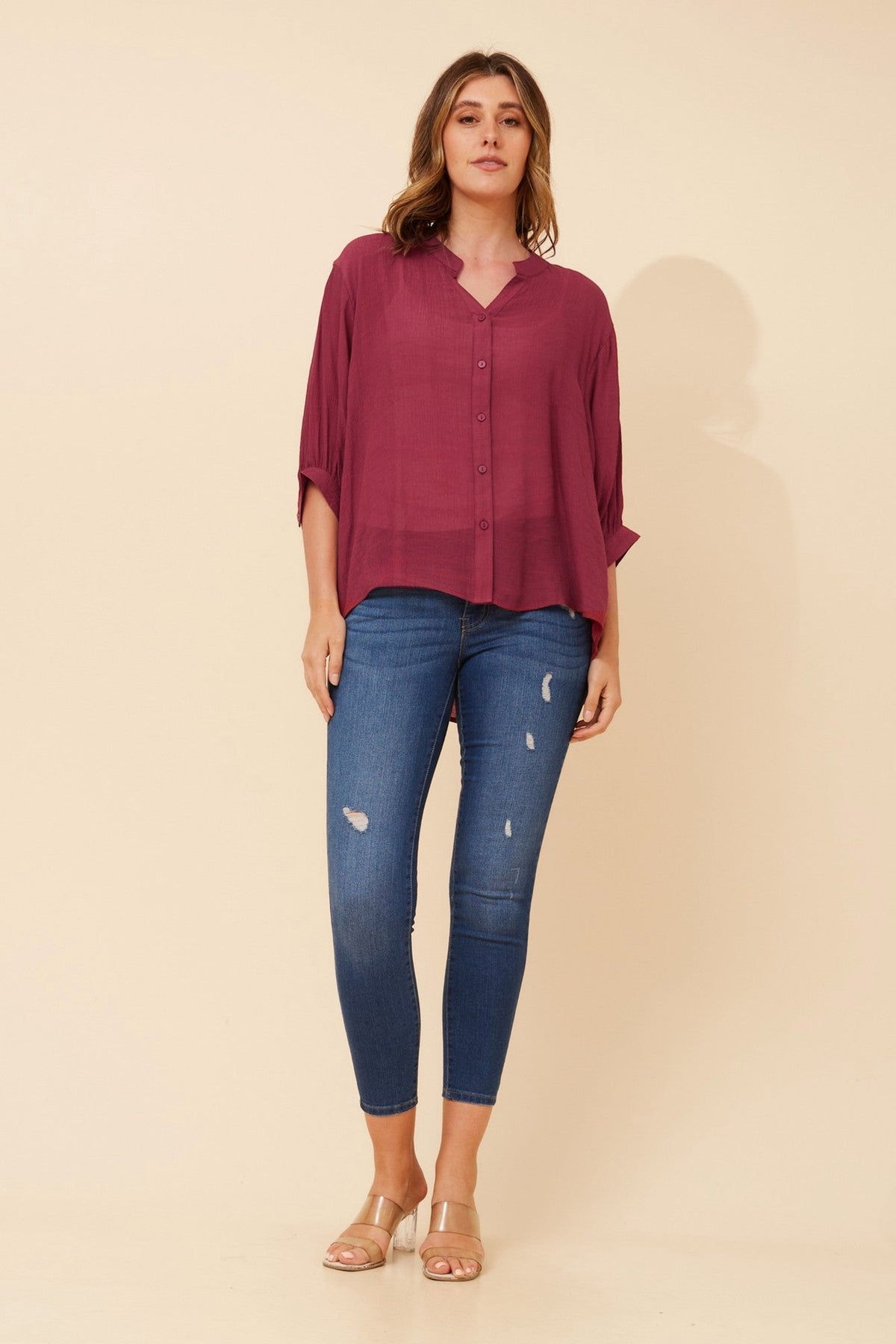 BELINA SOLID SHIRT (Burgundy)